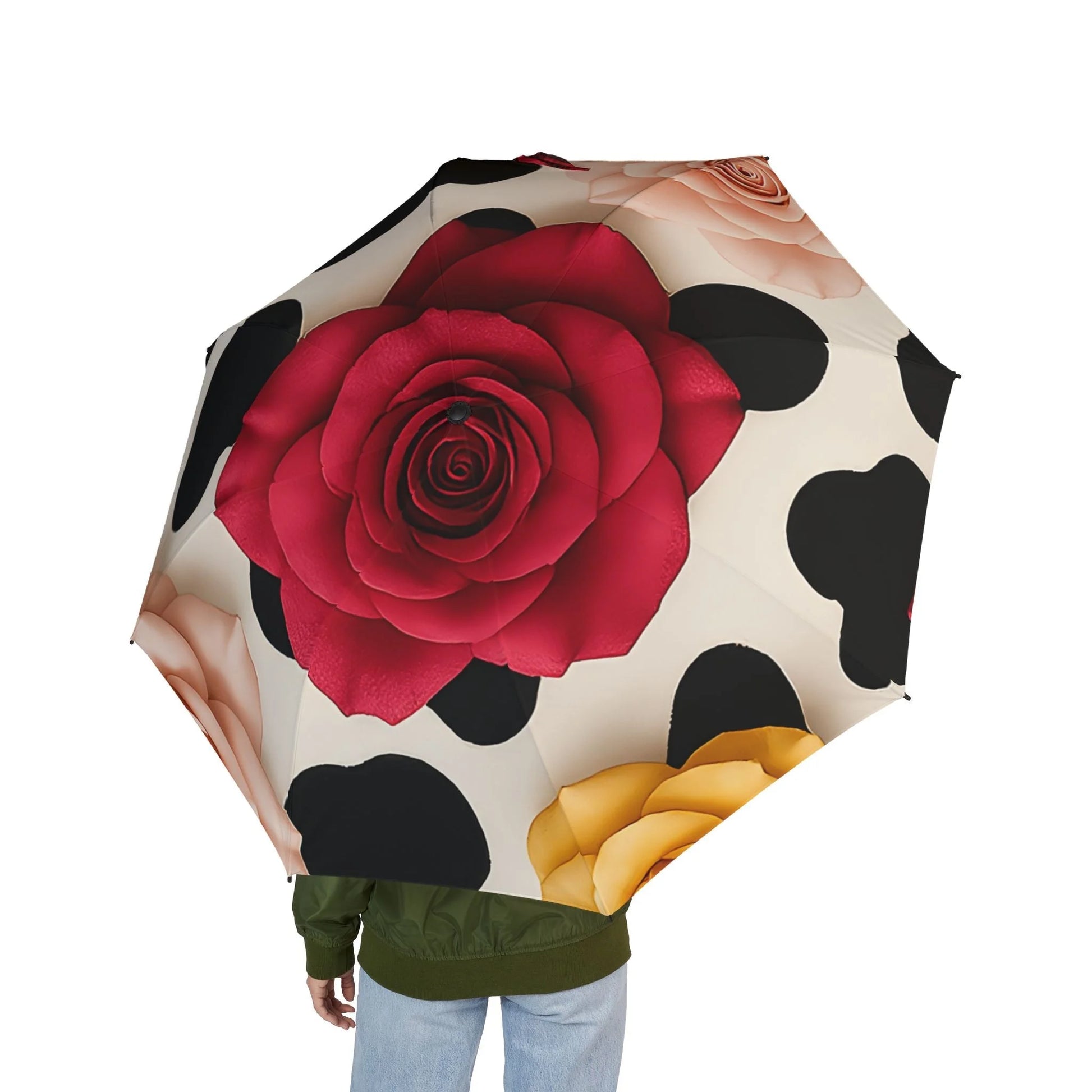 Printify Red Rose and Cow Print Umbrella 2025