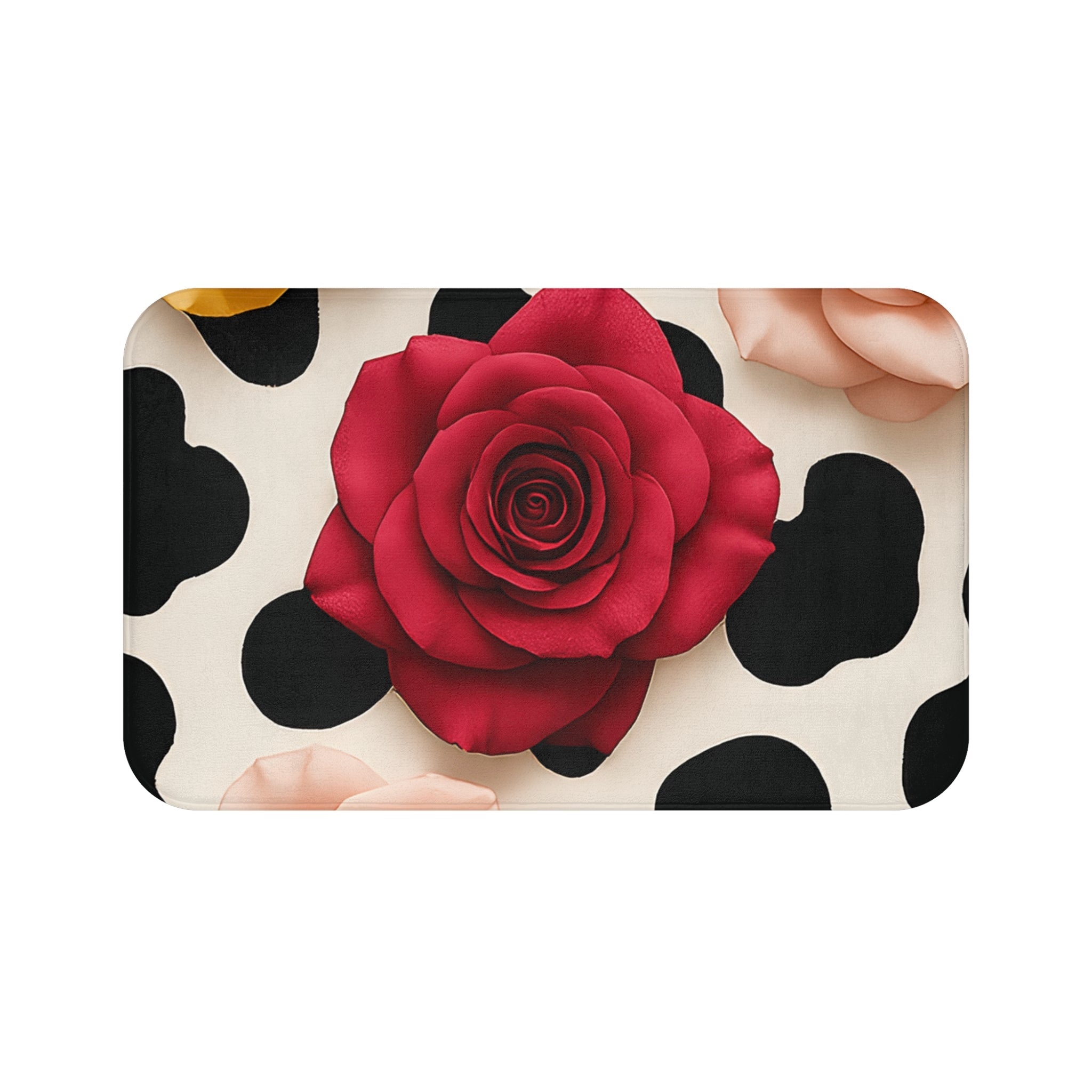 Red Rose Cow Print Bath Mat, Artsulli - Art is Long, Life is Short, Home Decor, Size, 34" × 21", , , , , 23557590389683392678
