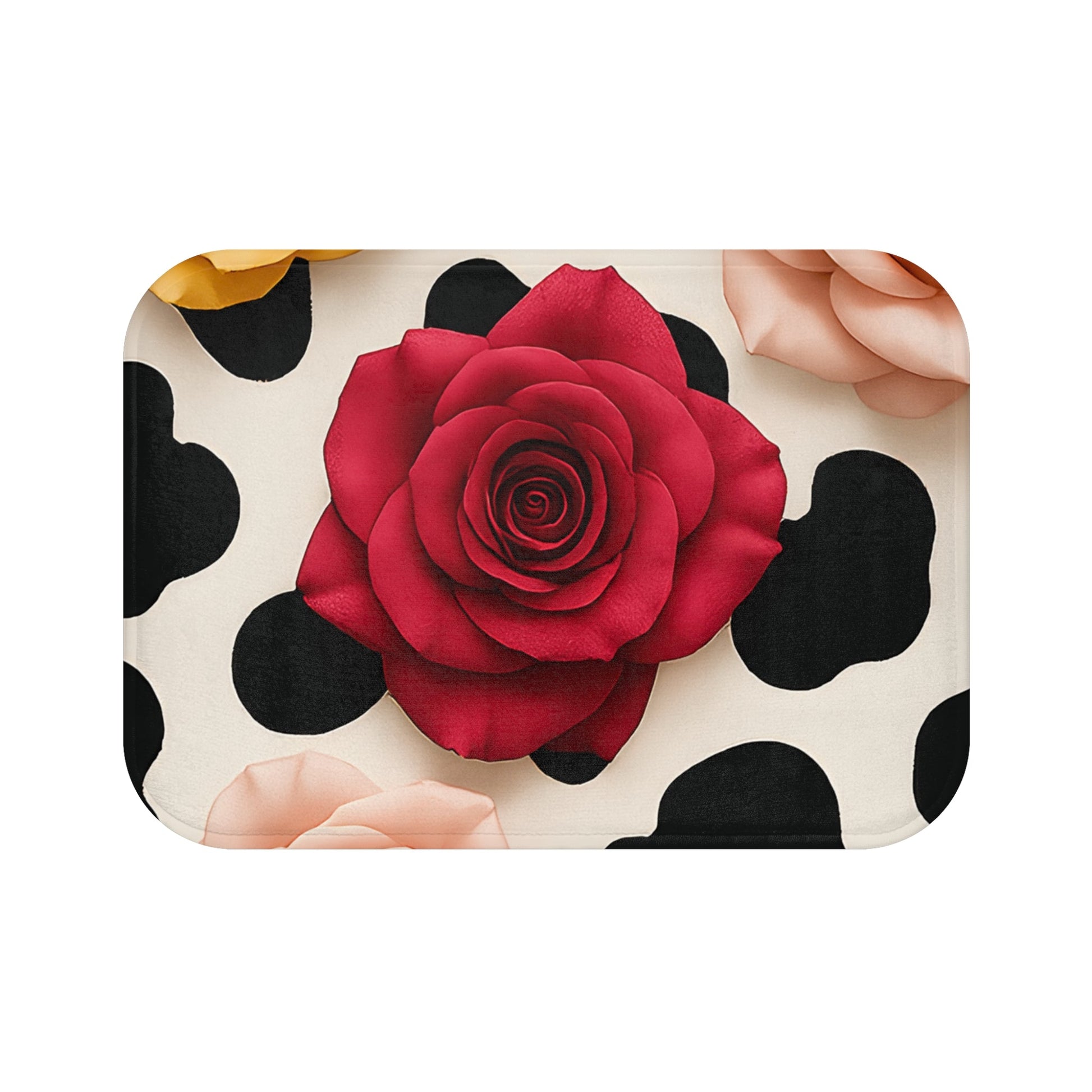 Red Rose Cow Print Bath Mat, Artsulli - Art is Long, Life is Short, Home Decor, Size, 24" × 17", , , , , 24258094814792674787