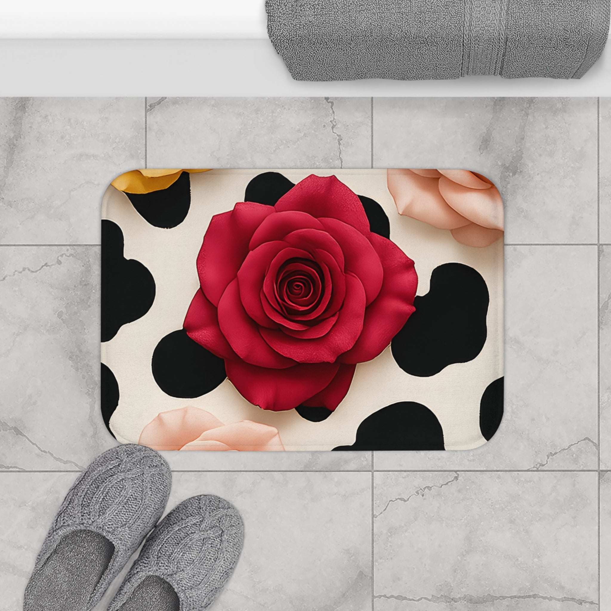 Red Rose Cow Print Bath Mat, Artsulli - Art is Long, Life is Short, Home Decor, , , , , , , 
