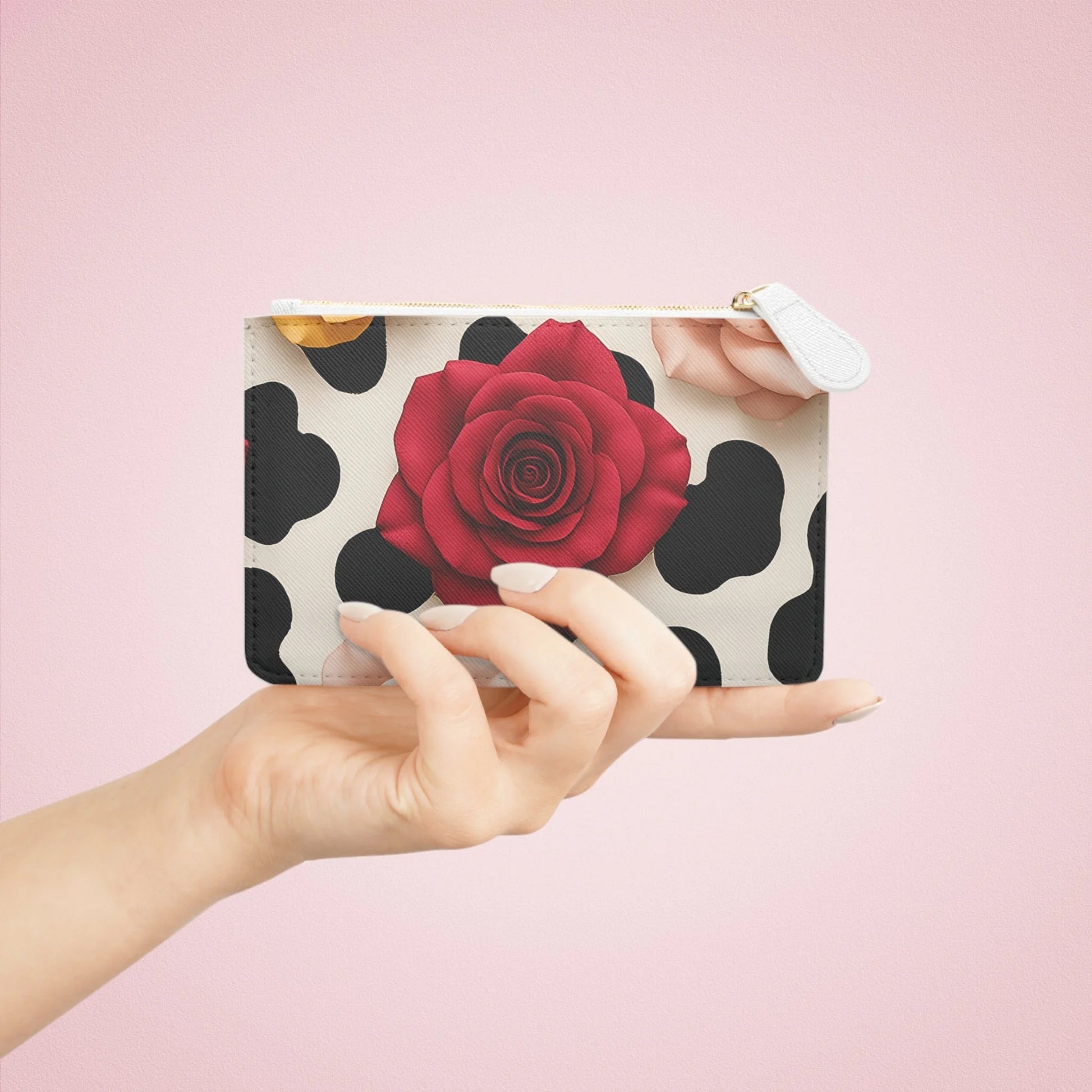 Printify Red Rose Cow Print Clutch Bag 2025