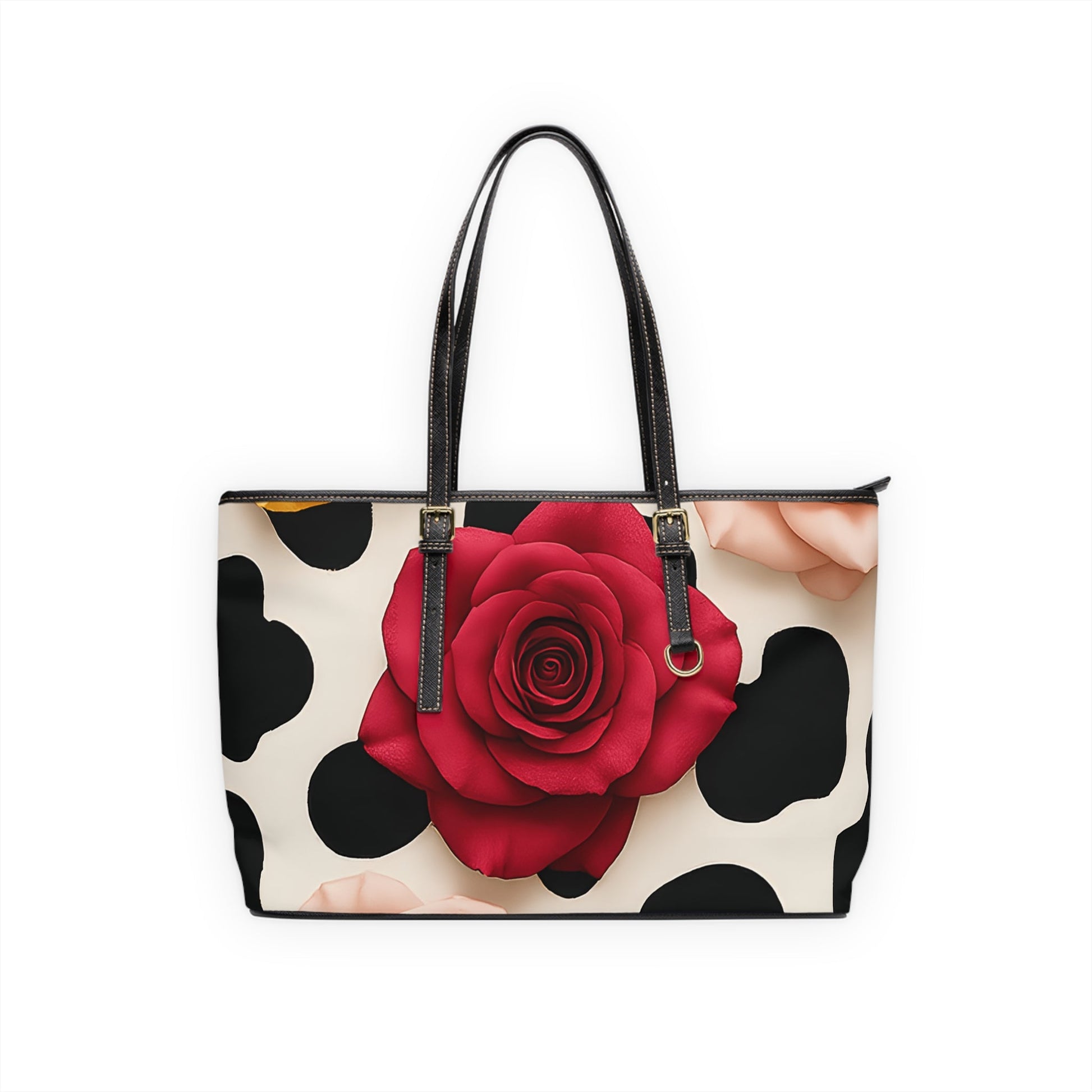 Red Rose Cow Print Shoulder Bag, Artsulli - Art is Long, Life is Short, Bags, Size, 17" x 11", Color, Black, , , 14533638034276758258