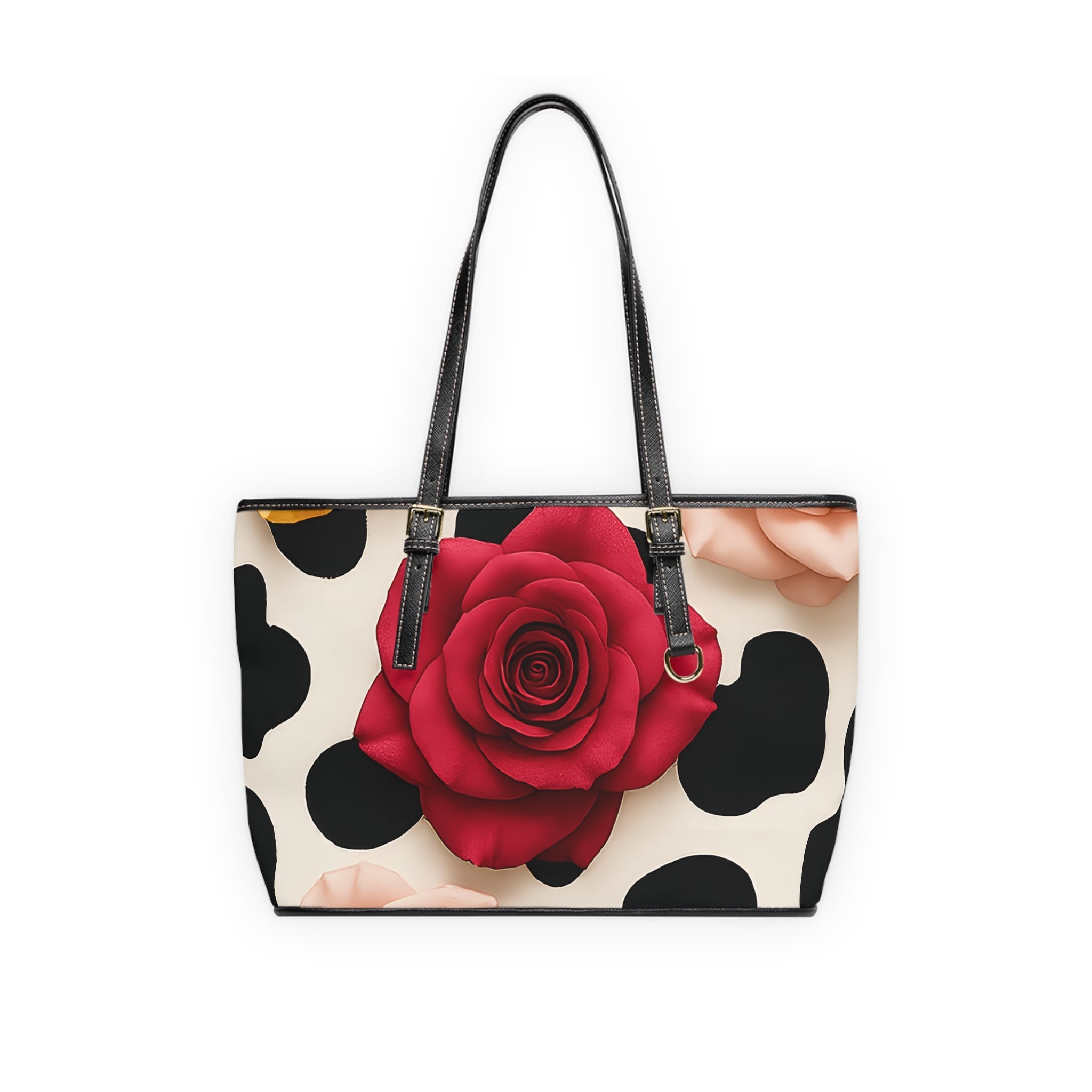 Red Rose Cow Print Shoulder Bag, Artsulli - Art is Long, Life is Short, Bags, Size, 16" x 10", Color, Black, , , 26953860365478921562