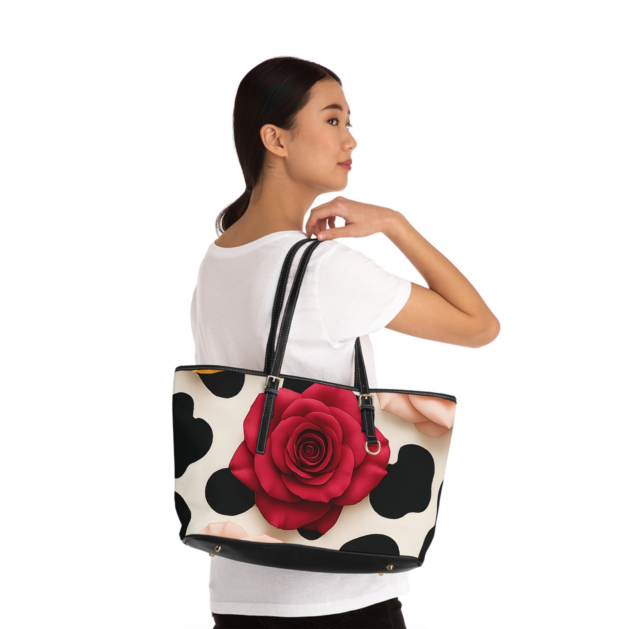 Red Rose Cow Print Shoulder Bag, Artsulli - Art is Long, Life is Short, Bags, , , , , , , 