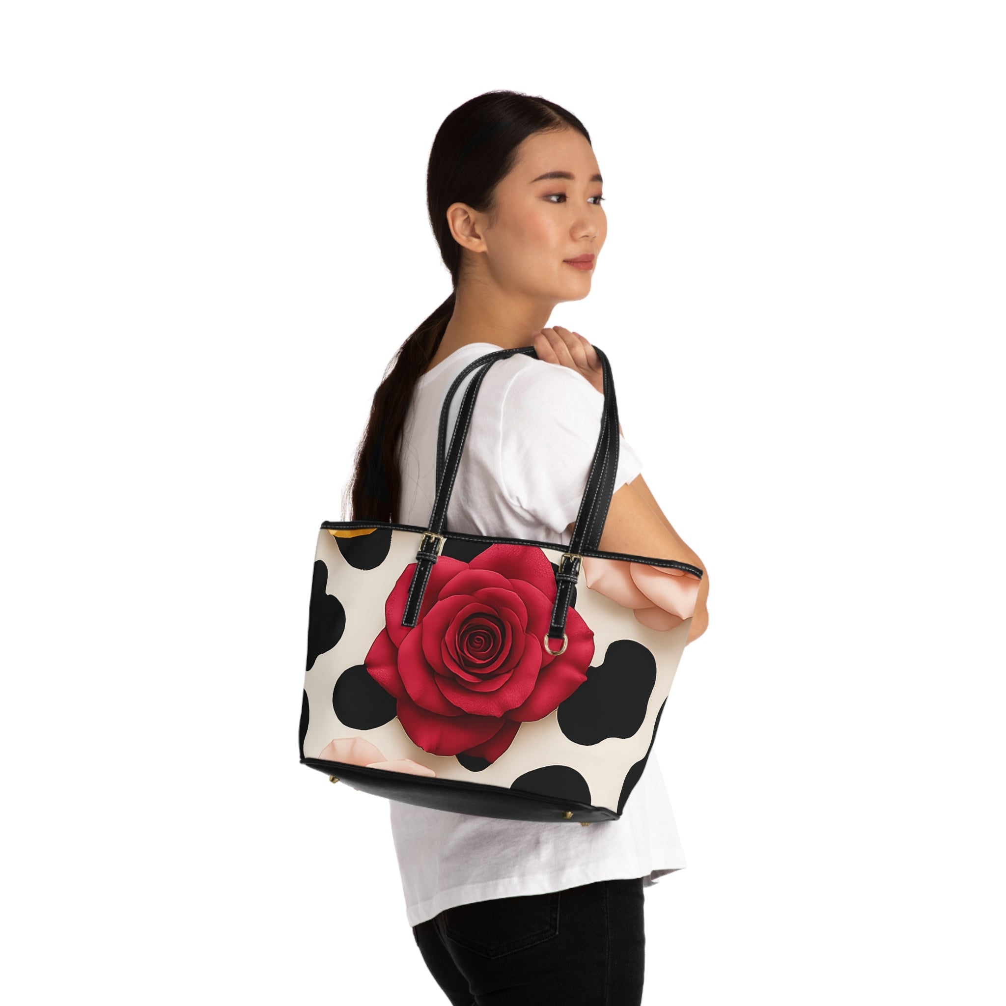 Red Rose Cow Print Shoulder Bag, Artsulli - Art is Long, Life is Short, Bags, , , , , , , 