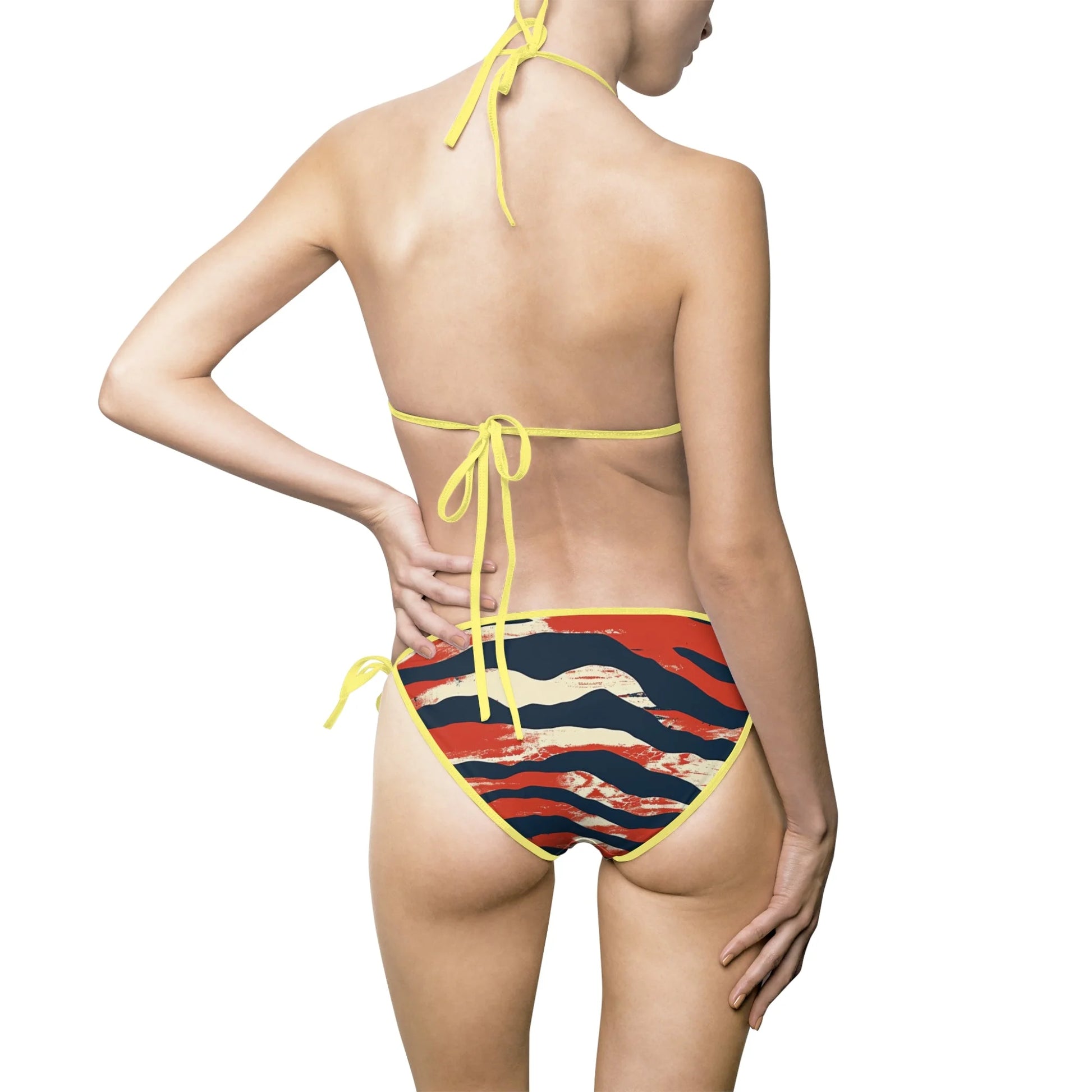 Red White and Blue Striped Bikini Swimsuit for Women, Artsulli - Art is Long, Life is Short, All Over Prints, , , , , , , 