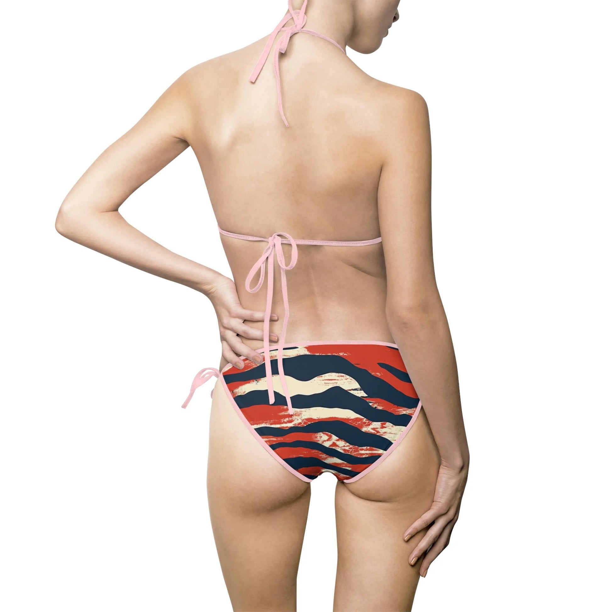 Red White and Blue Striped Bikini Swimsuit for Women, Artsulli - Art is Long, Life is Short, All Over Prints, , , , , , , 