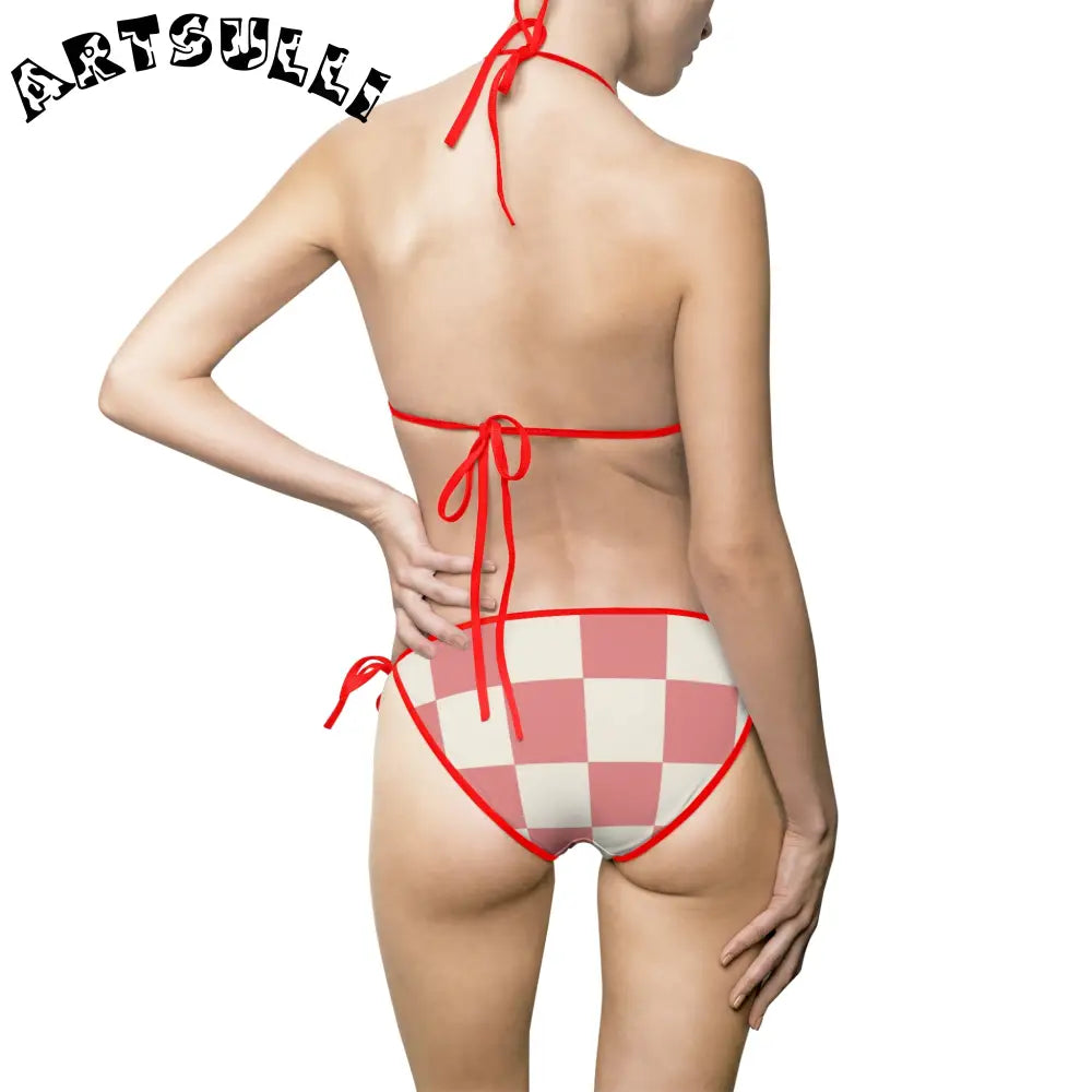 Retro Checkered Grassland Bikini Swimsuit, Artsulli - Art is Long, Life is Short, All Over Prints, , , , , , , 