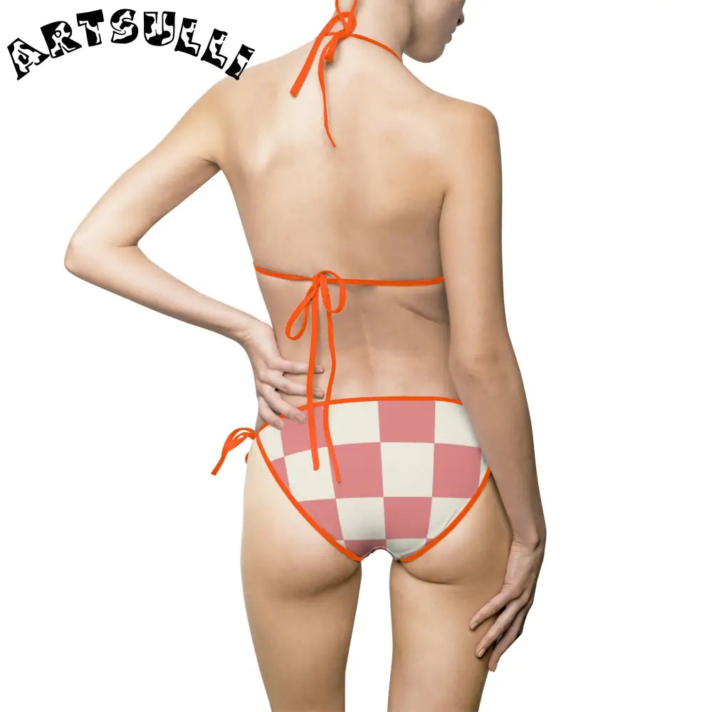 Retro Checkered Grassland Bikini Swimsuit, Artsulli - Art is Long, Life is Short, All Over Prints, , , , , , , 