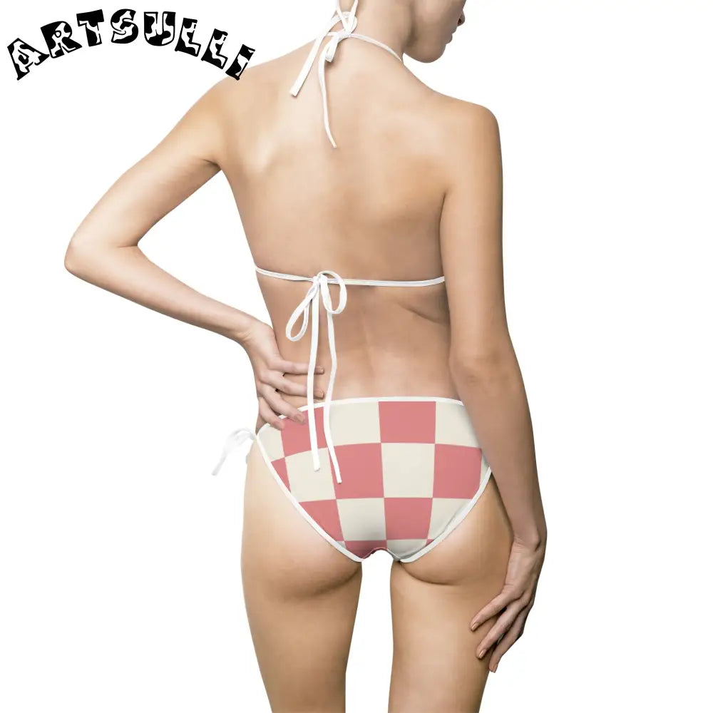 Retro Checkered Grassland Bikini Swimsuit, Artsulli - Art is Long, Life is Short, All Over Prints, , , , , , , 