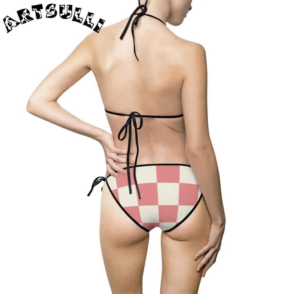 Retro Checkered Grassland Bikini Swimsuit, Artsulli - Art is Long, Life is Short, All Over Prints, , , , , , , 