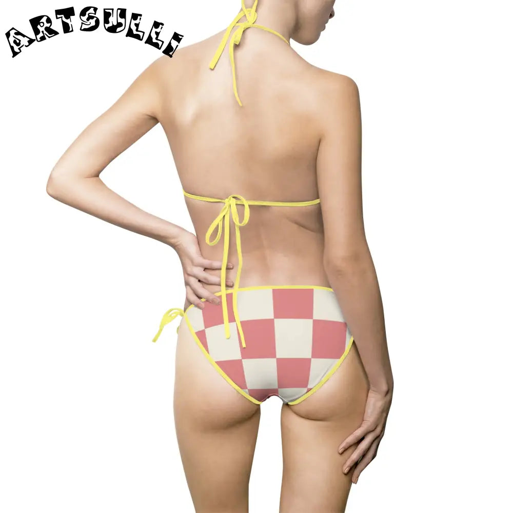 Retro Checkered Grassland Bikini Swimsuit, Artsulli - Art is Long, Life is Short, All Over Prints, , , , , , , 