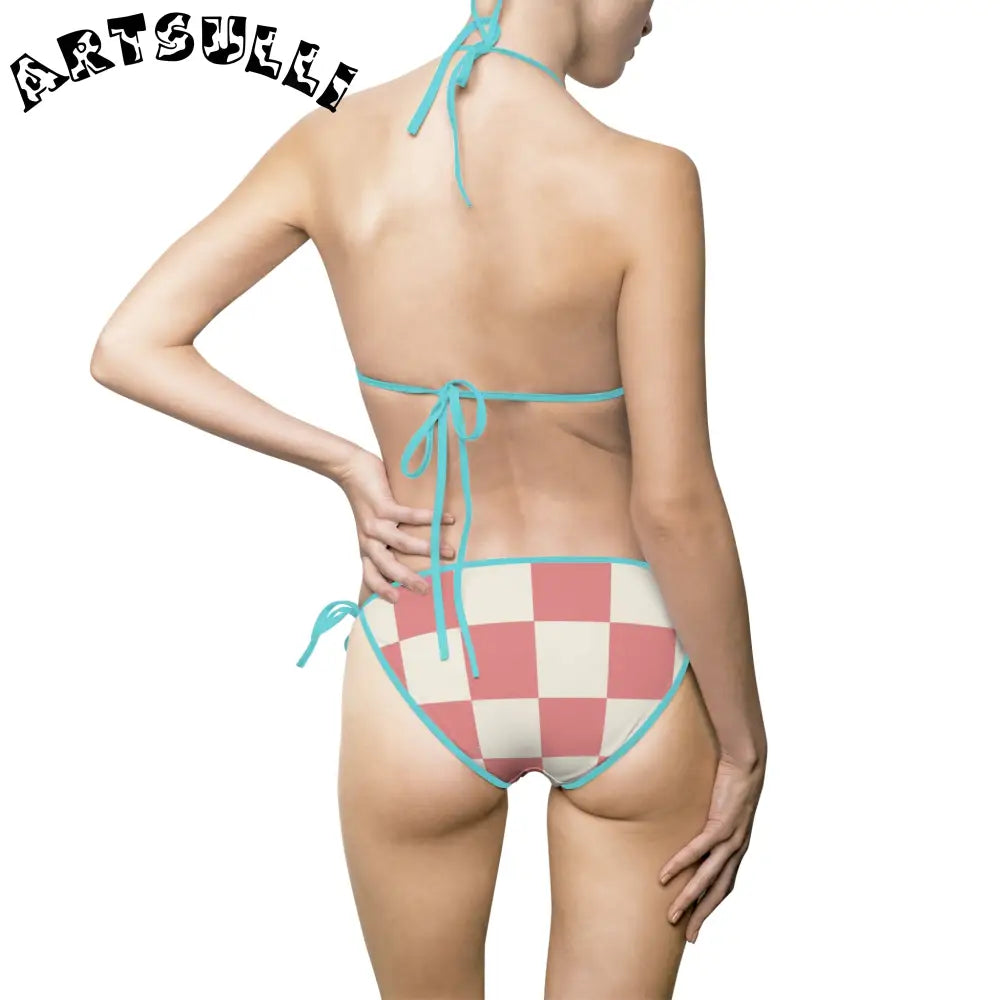 Retro Checkered Grassland Bikini Swimsuit, Artsulli - Art is Long, Life is Short, All Over Prints, , , , , , , 