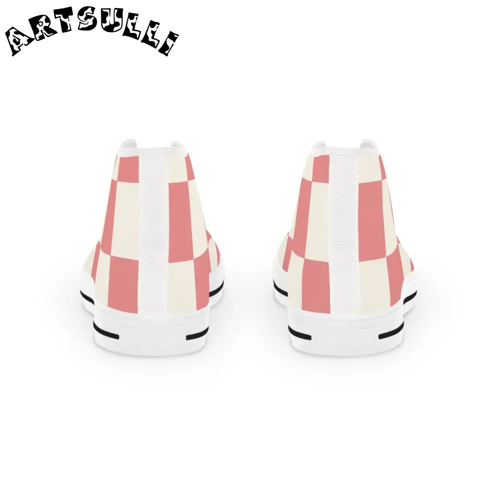 Retro Checkered Grassland Pink High Top Sneakers, Artsulli - Art is Long, Life is Short, Shoes, , , , , , , 