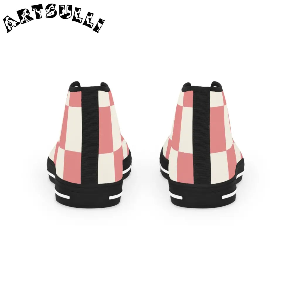 Retro Checkered Grassland Pink High Top Sneakers, Artsulli - Art is Long, Life is Short, Shoes, , , , , , , 