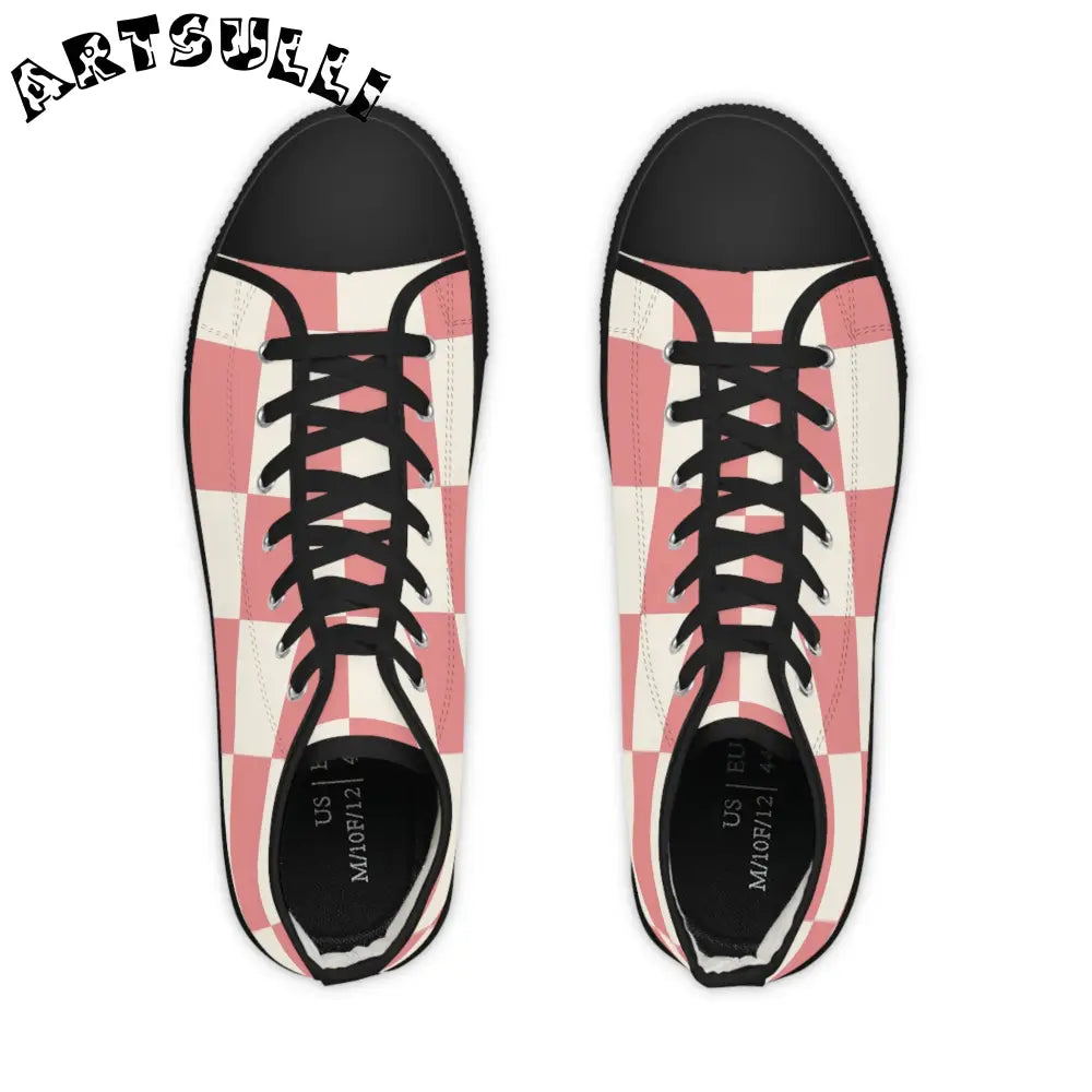 Retro Checkered Grassland Pink High Top Sneakers, Artsulli - Art is Long, Life is Short, Shoes, , , , , , , 