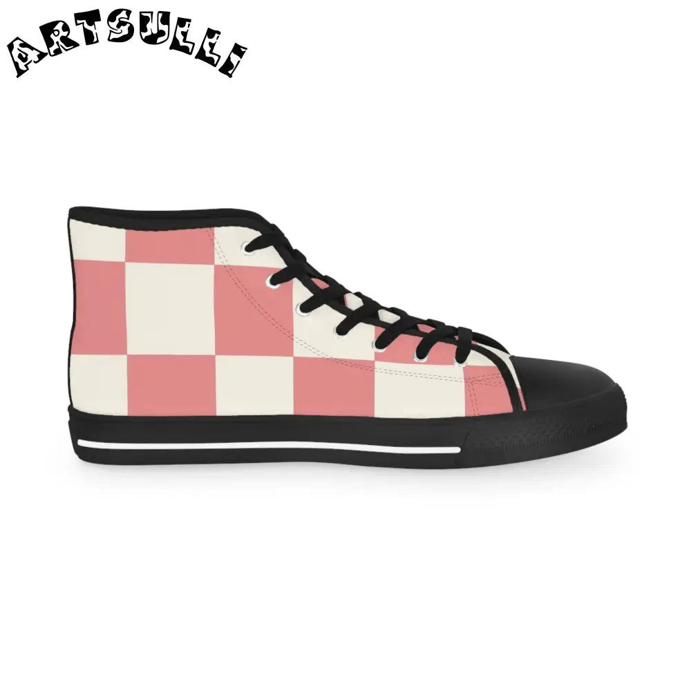 Retro Checkered Grassland Pink High Top Sneakers, Artsulli - Art is Long, Life is Short, Shoes, , , , , , , 