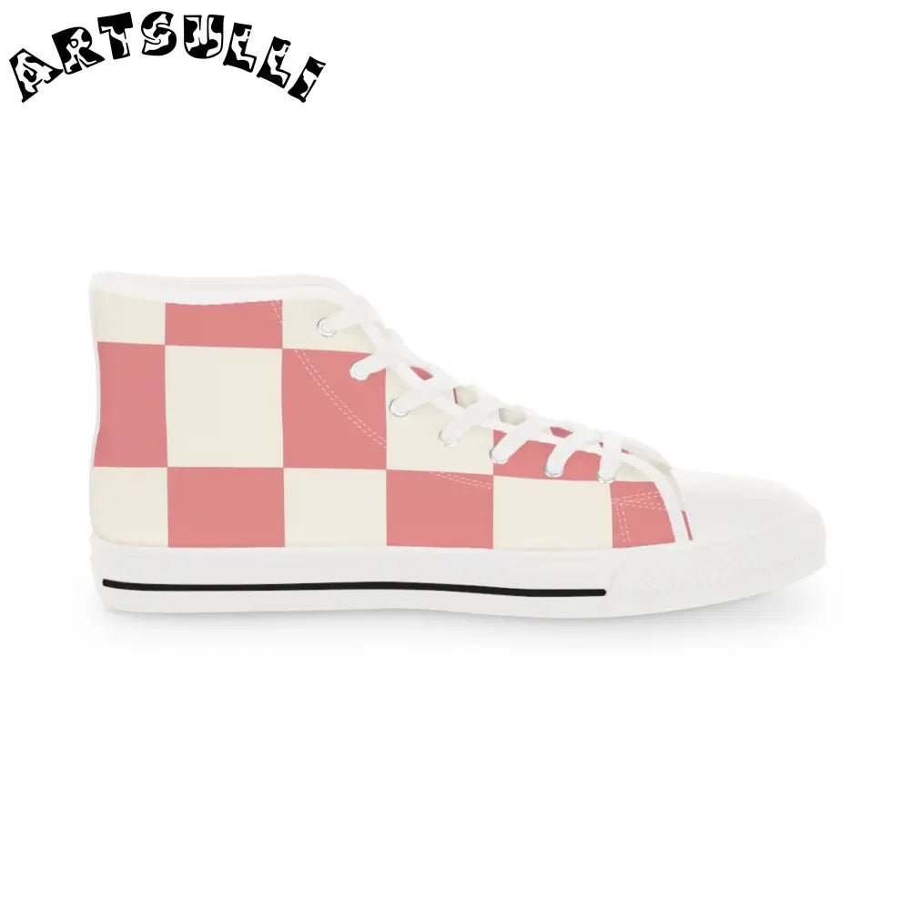 Retro Checkered Grassland Pink High Top Sneakers, Artsulli - Art is Long, Life is Short, Shoes, , , , , , , 