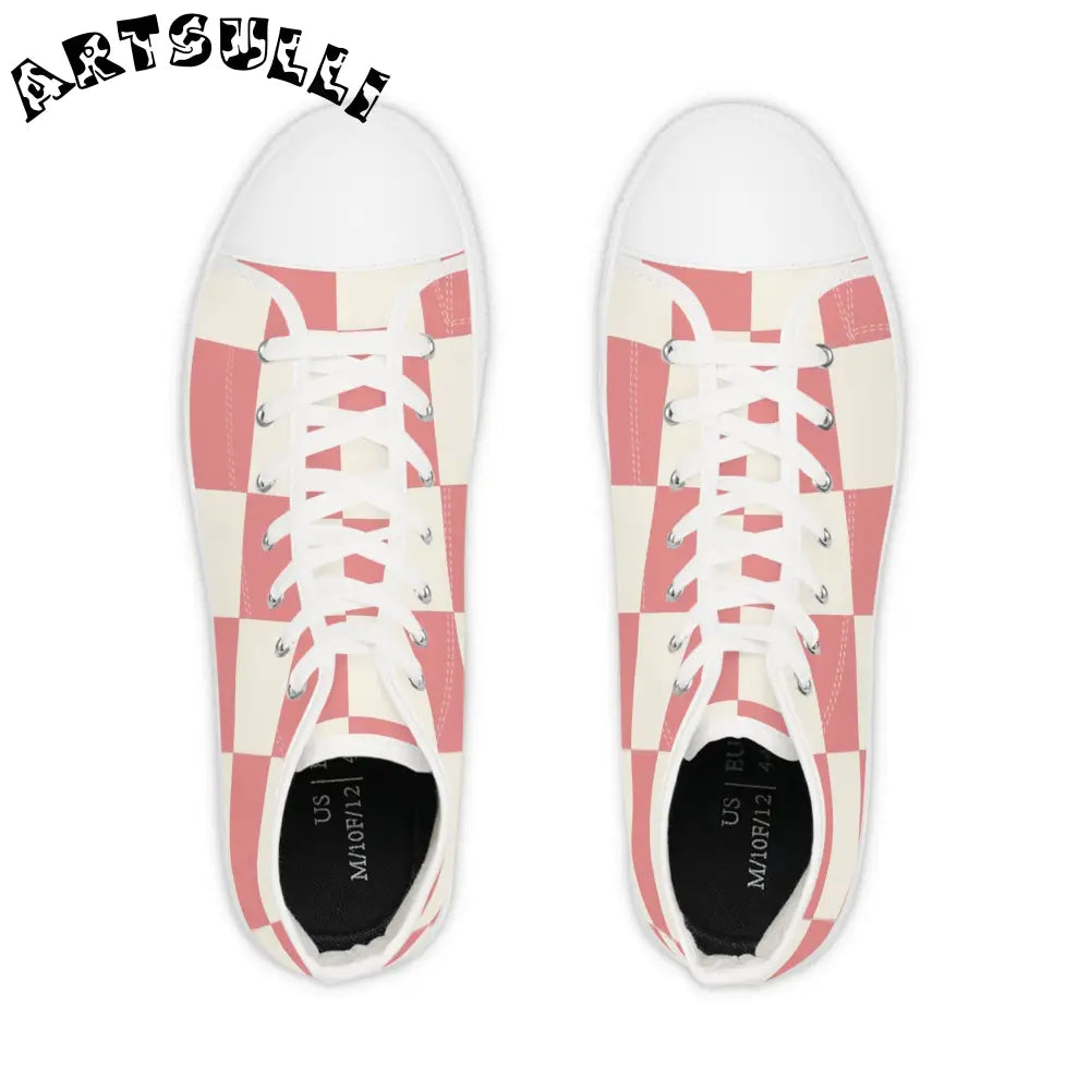Retro Checkered Grassland Pink High Top Sneakers, Artsulli - Art is Long, Life is Short, Shoes, , , , , , , 