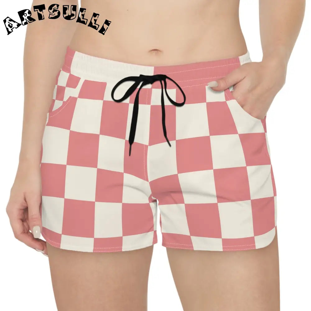 Retro Checkered Grassland Pink Shorts, Artsulli - Art is Long, Life is Short, All Over Prints, , , , , , , 