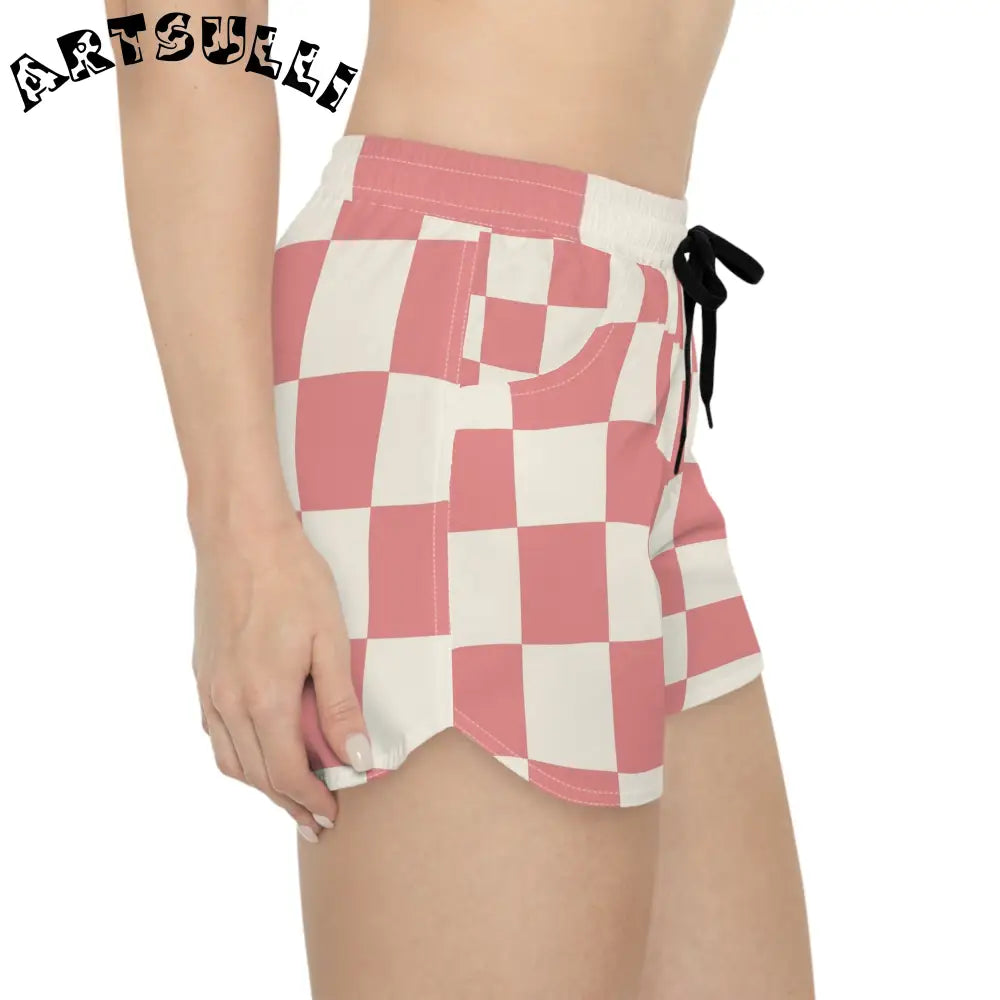 Retro Checkered Grassland Pink Shorts, Artsulli - Art is Long, Life is Short, All Over Prints, , , , , , , 