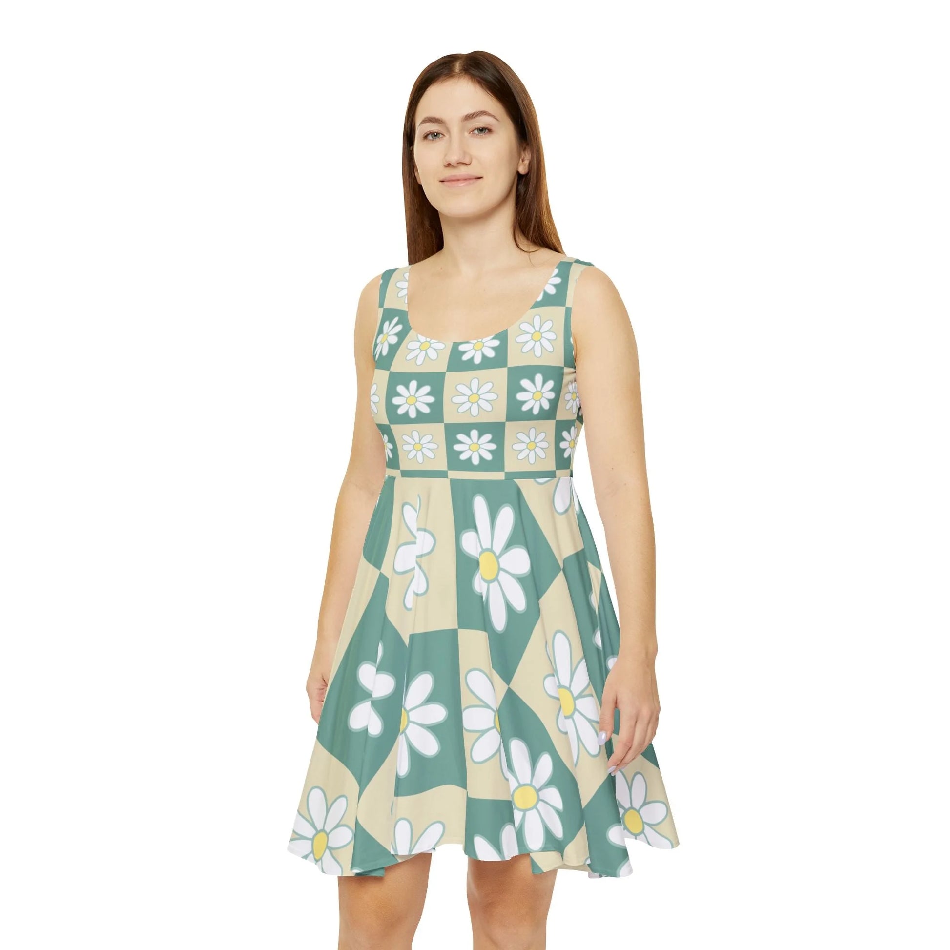 Retro Daisy Custom Skater Dress, Artsulli - Art is Long, Life is Short, All Over Prints, , , , , , , 