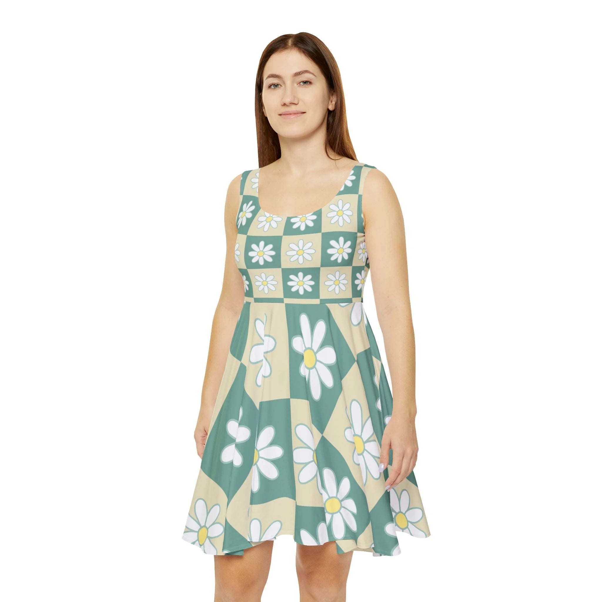 Retro Daisy Custom Skater Dress, Artsulli - Art is Long, Life is Short, All Over Prints, , , , , , , 