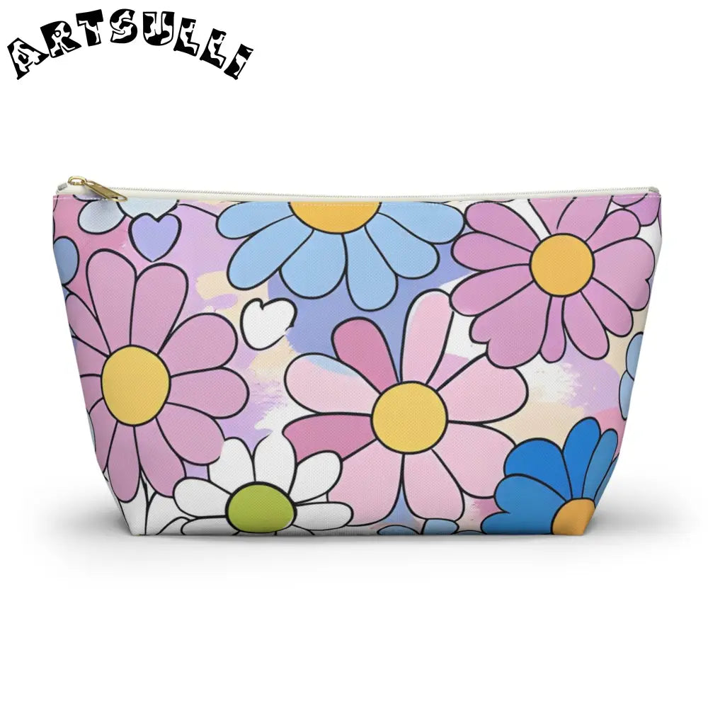 Retro Floral T-Bottom Pouch, Artsulli - Art is Long, Life is Short, Bags, Size, Large, Color, White zipper, , , 51719653937739