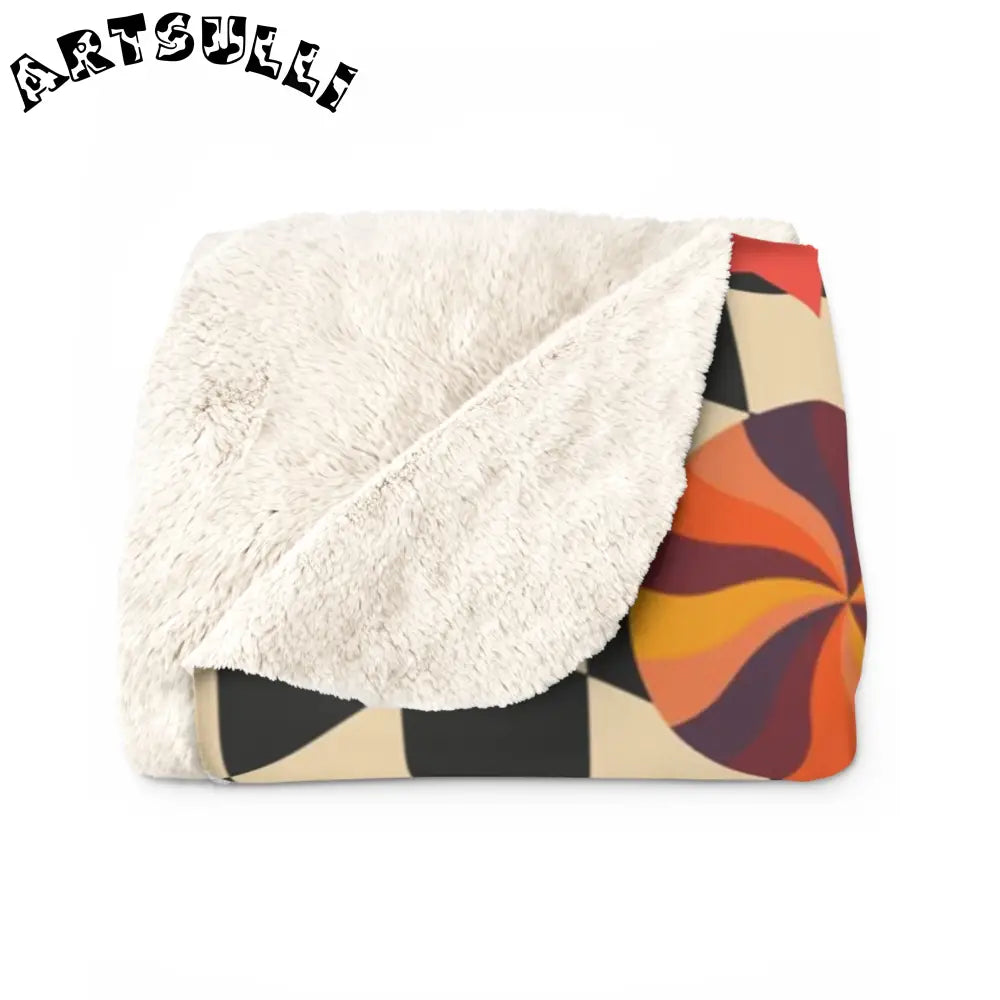 Retro Smiley Checkerboard Sherpa Fleece Blanket, Artsulli - Art is Long, Life is Short, Home Decor, , , , , , , 
