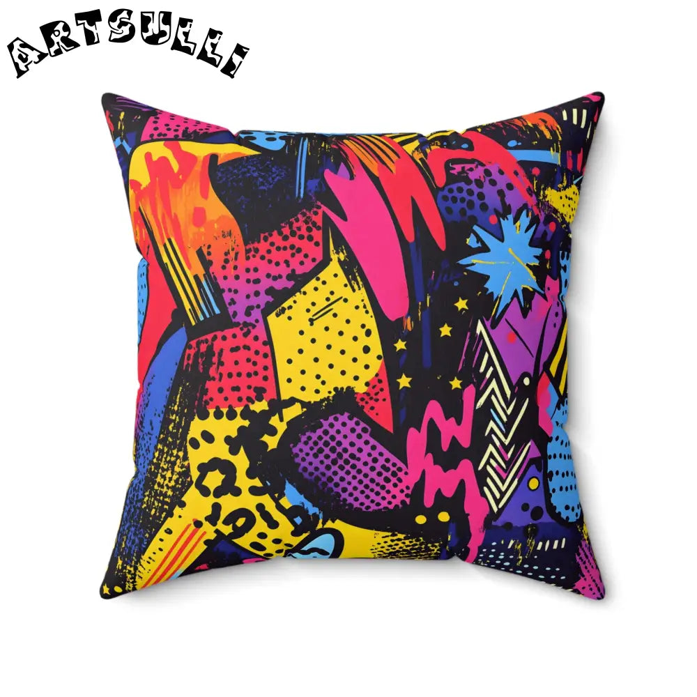Riot 80s Graffiti Abstract Throw Pillow, Artsulli - Art is Long, Life is Short, Home Decor, Size, 20" × 20", , , , , 24915120655793339168
