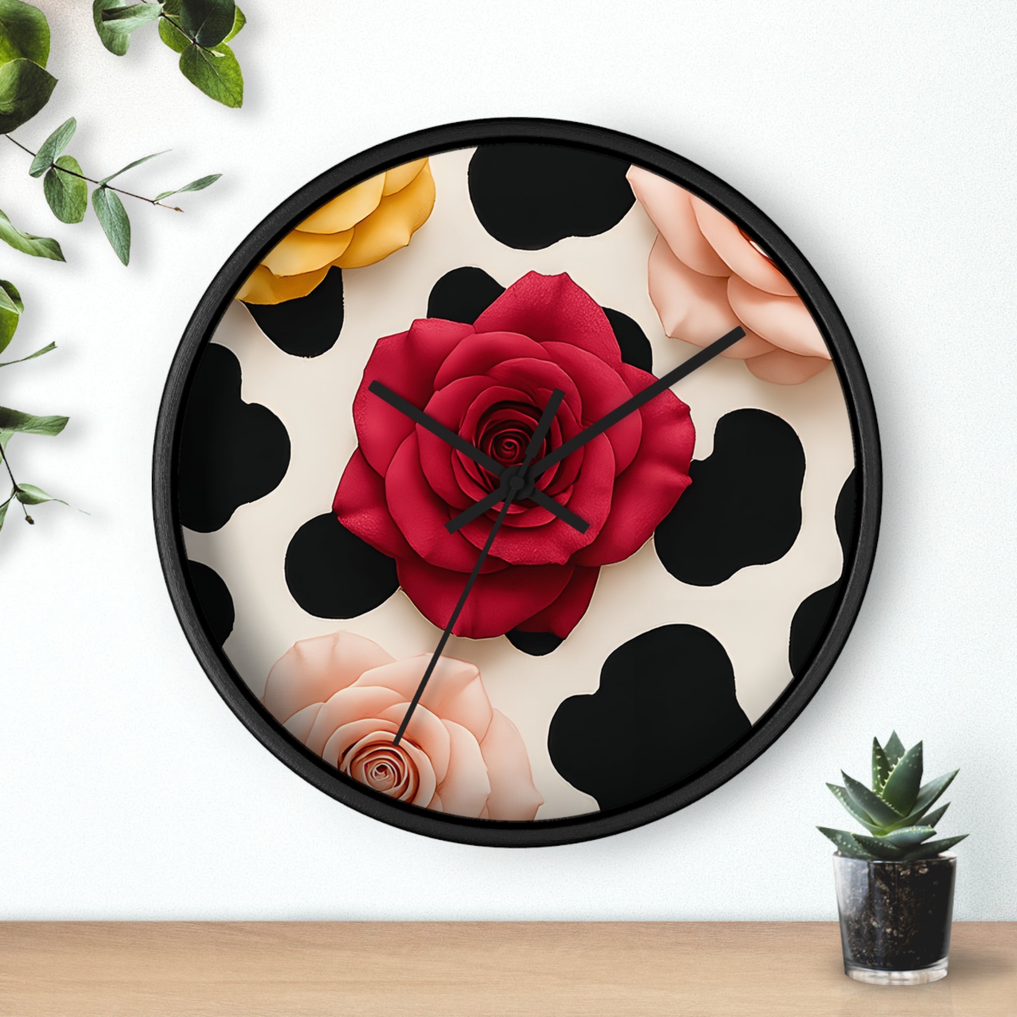 Rose and Cow Print Wall Clock, Artsulli - Art is Long, Life is Short, Home Decor, , , , , , , 