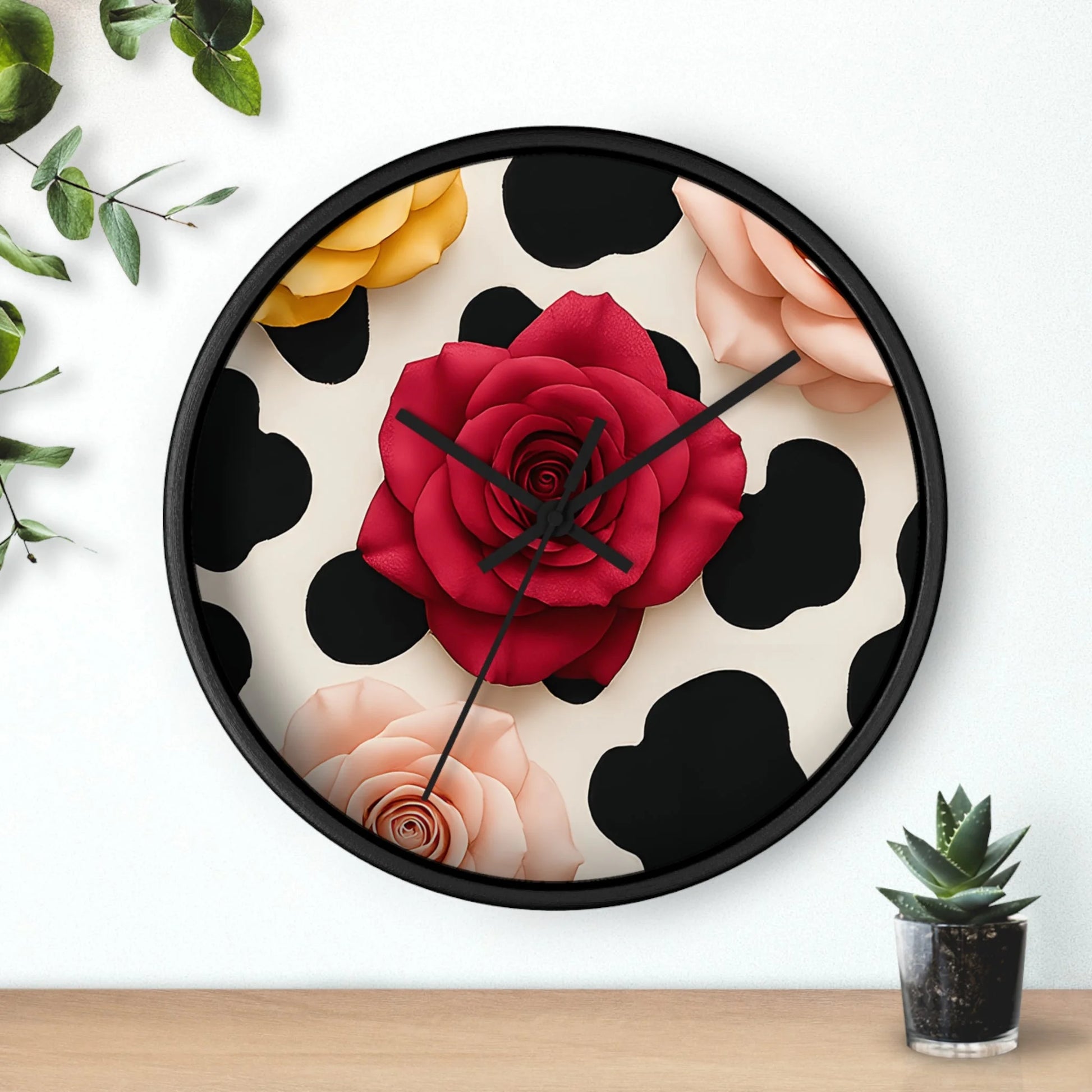 Printify Rose and Cow Print Wall Clock 2025