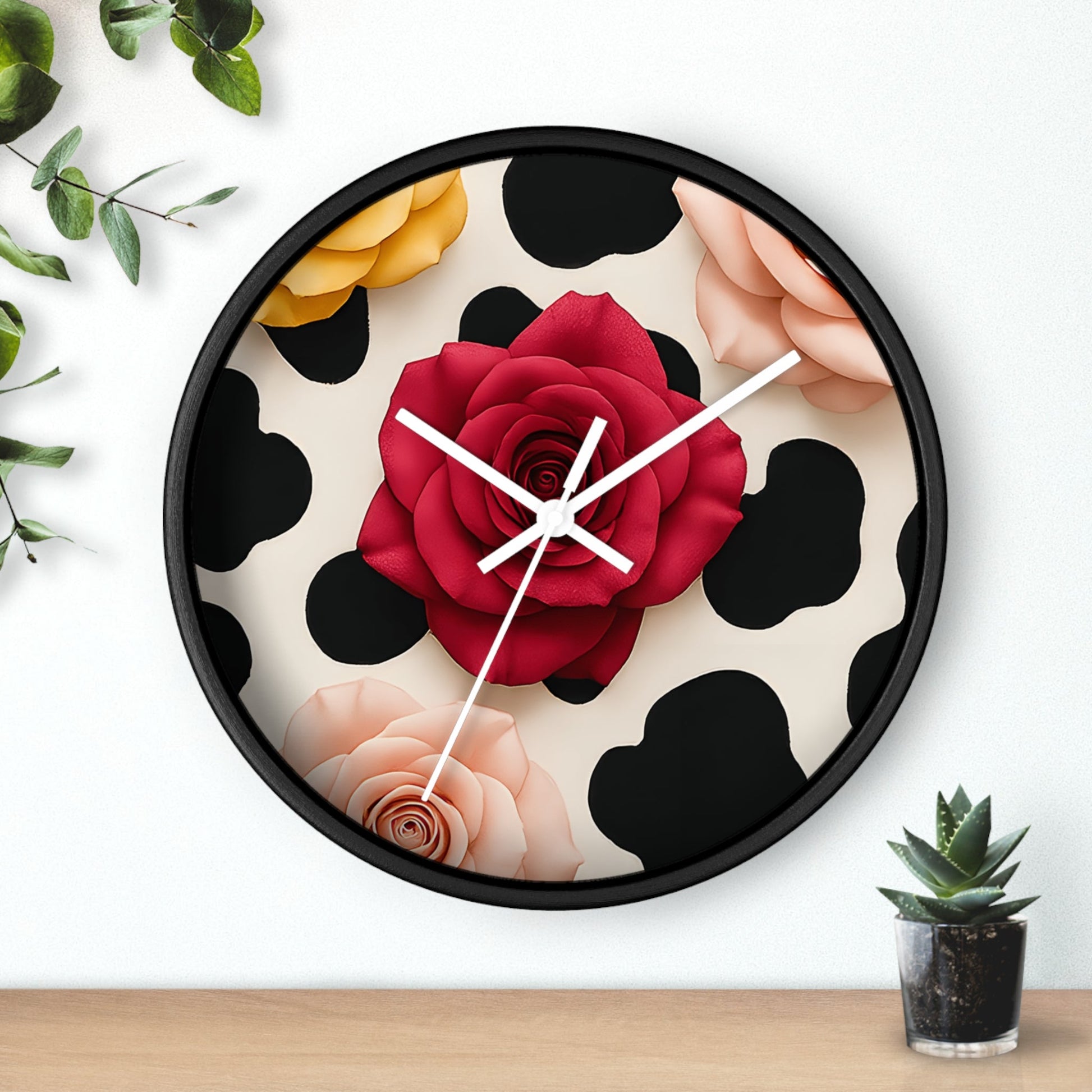 Rose and Cow Print Wall Clock, Artsulli - Art is Long, Life is Short, Home Decor, , , , , , , 
