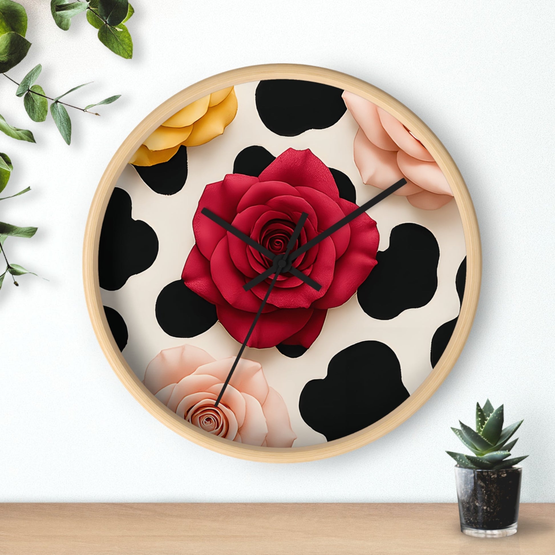 Rose and Cow Print Wall Clock, Artsulli - Art is Long, Life is Short, Home Decor, , , , , , , 