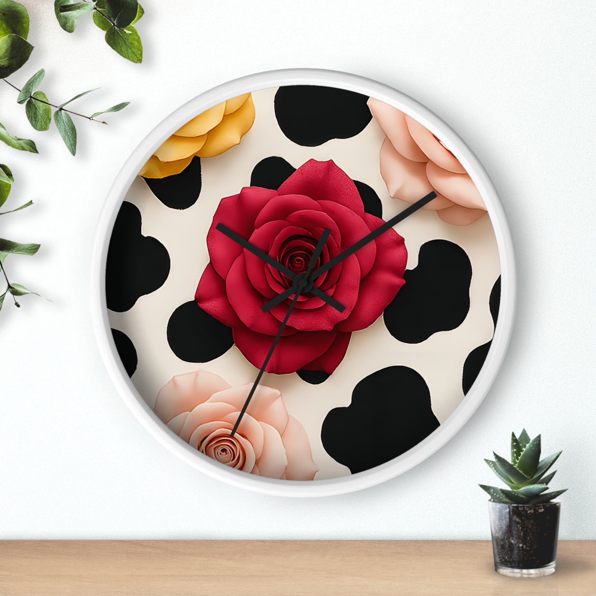 Rose and Cow Print Wall Clock, Artsulli - Art is Long, Life is Short, Home Decor, , , , , , , 