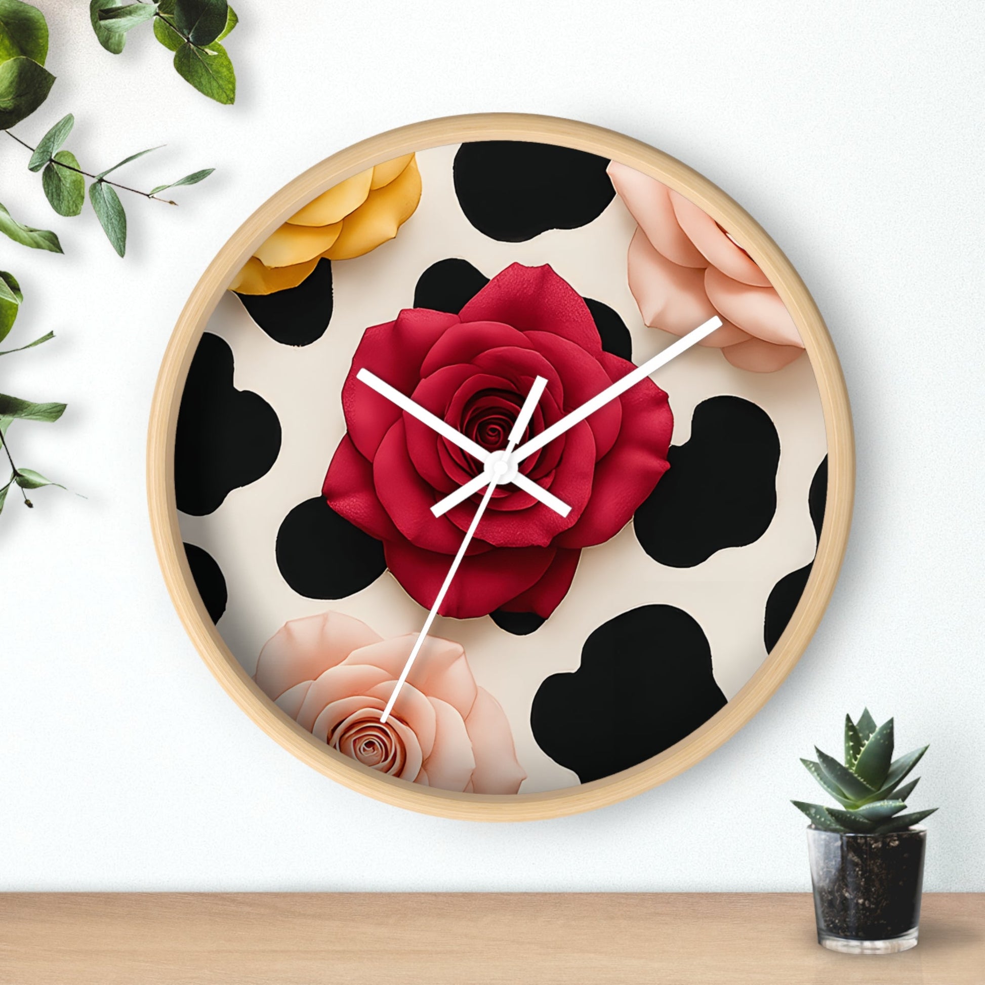 Rose and Cow Print Wall Clock, Artsulli - Art is Long, Life is Short, Home Decor, , , , , , , 