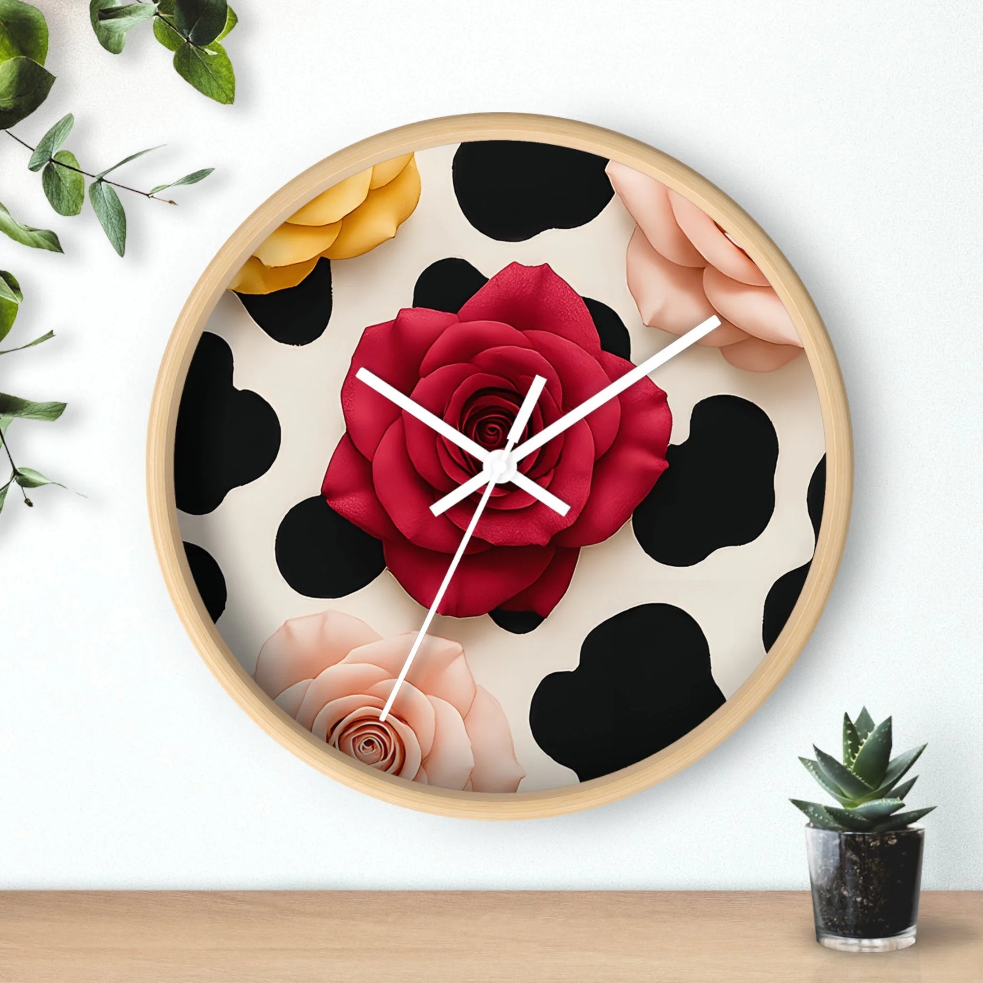 Printify Rose and Cow Print Wall Clock 2025
