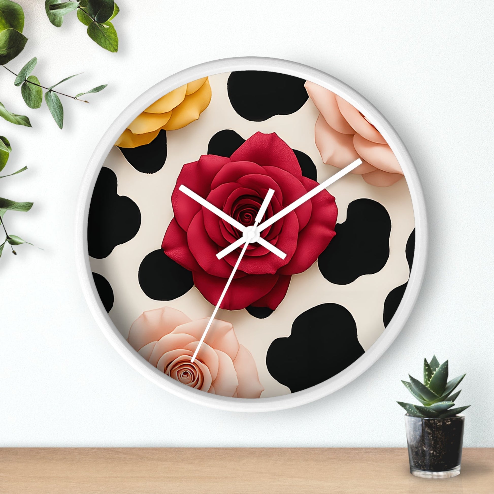 Rose and Cow Print Wall Clock, Artsulli - Art is Long, Life is Short, Home Decor, , , , , , , 