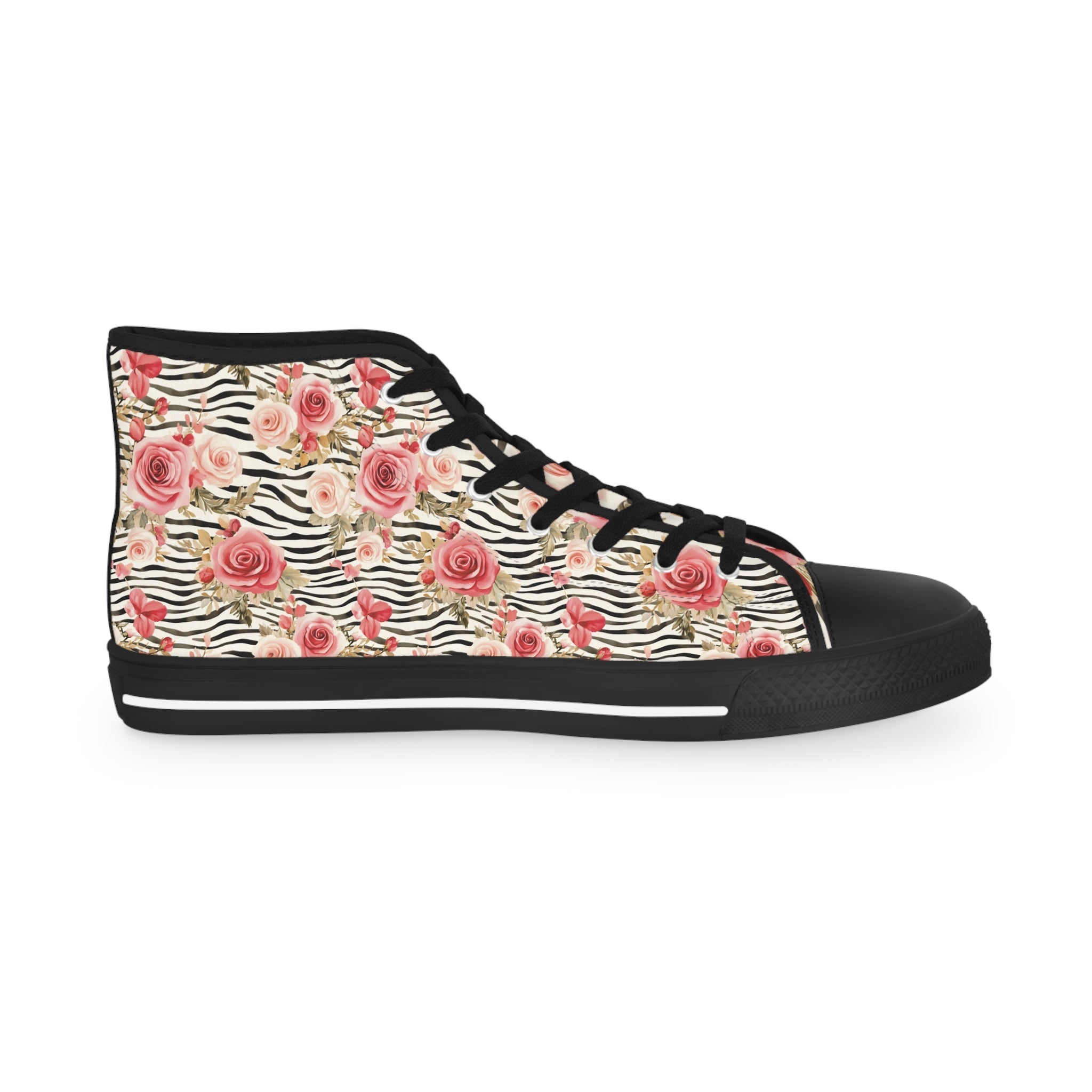 Rose Zebra Print High-Top Sneakers, Artsulli - Art is Long, Life is Short, Shoes, , , , , , , 