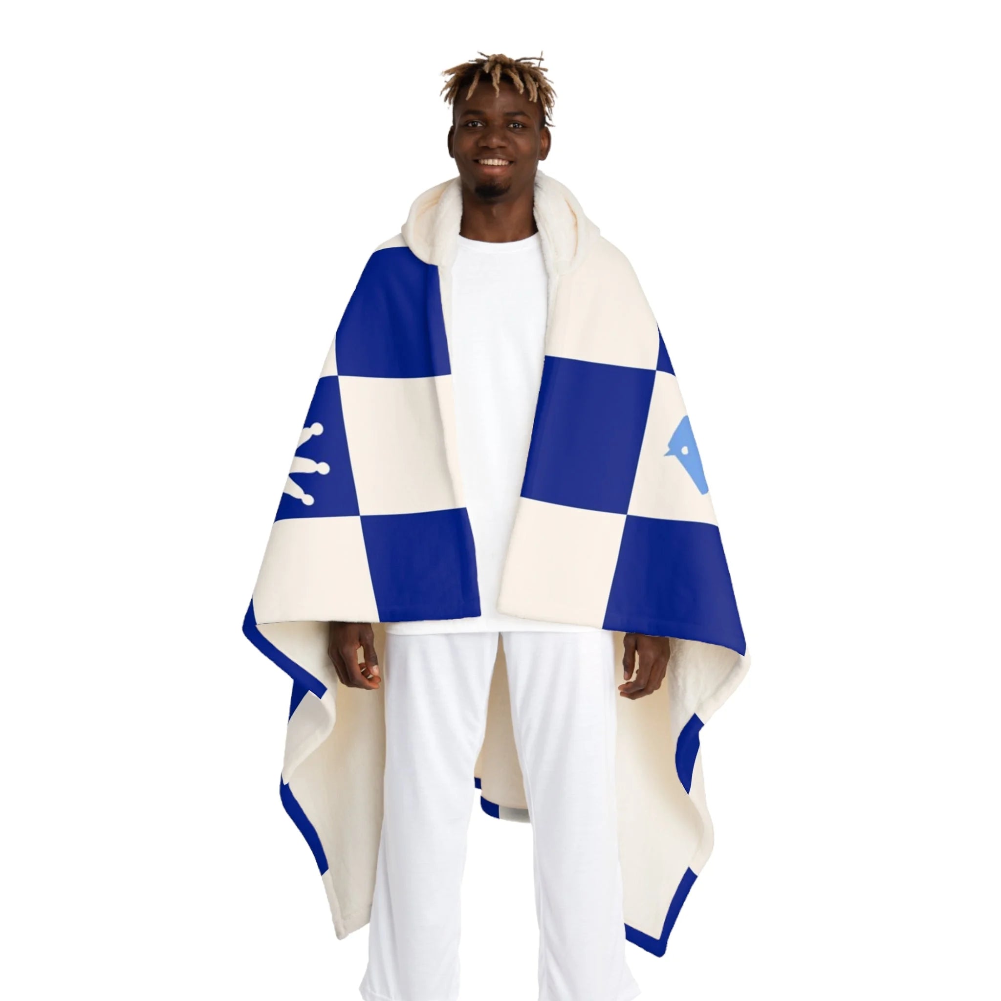 Royal A Checkered Hooded Sherpa Fleece Blanket, Artsulli - Art is Long, Life is Short, All Over Prints, Size, One size, Color, Cream, , , 19552491072823597218