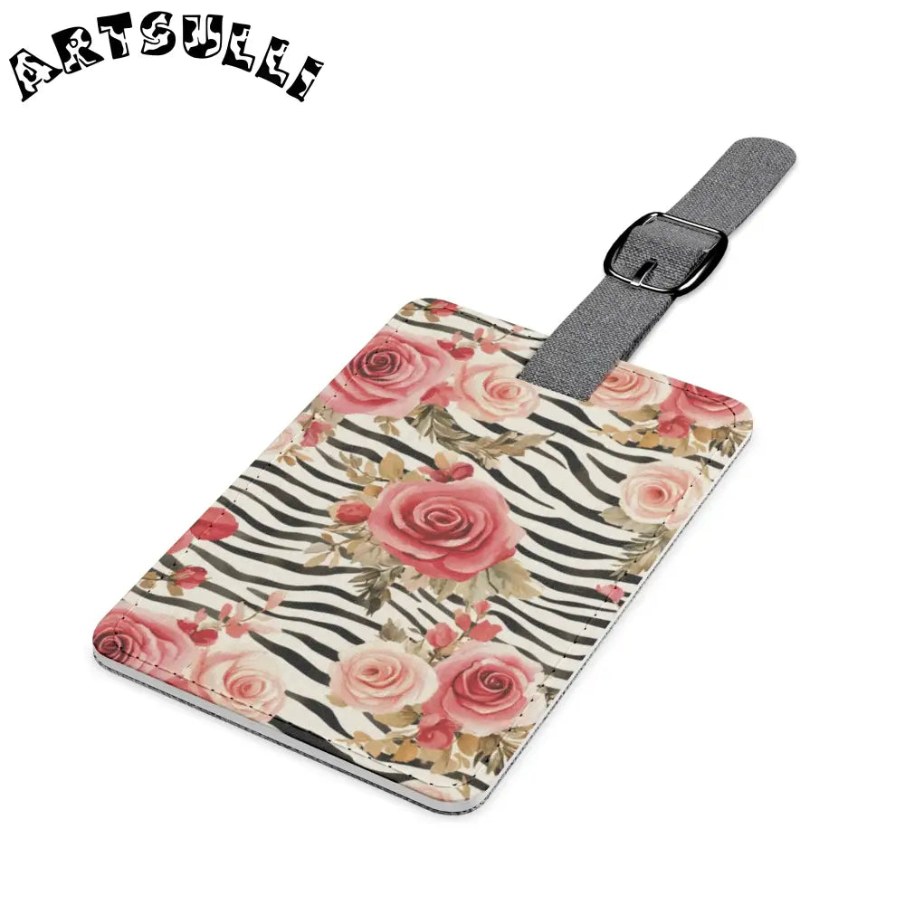 JAKKOUTTHEBXX Pink Rose Zebra Print Luggage Tag 2025