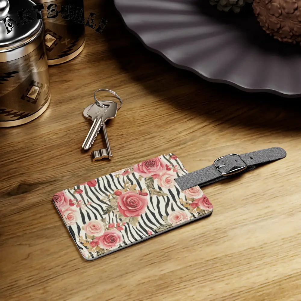 JAKKOUTTHEBXX Pink Rose Zebra Print Luggage Tag 2025