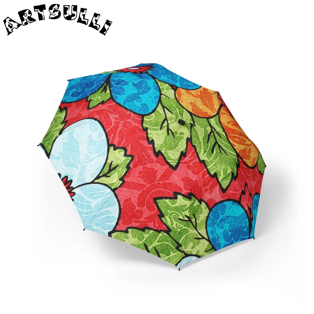 Semi-Automatic Groovy Red Floral Umbrella, Artsulli - Art is Long, Life is Short, Accessories, Size, One size, , , , , 26540589624533471645
