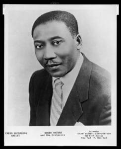 A portrait photograph of Muddy Waters facing forward.