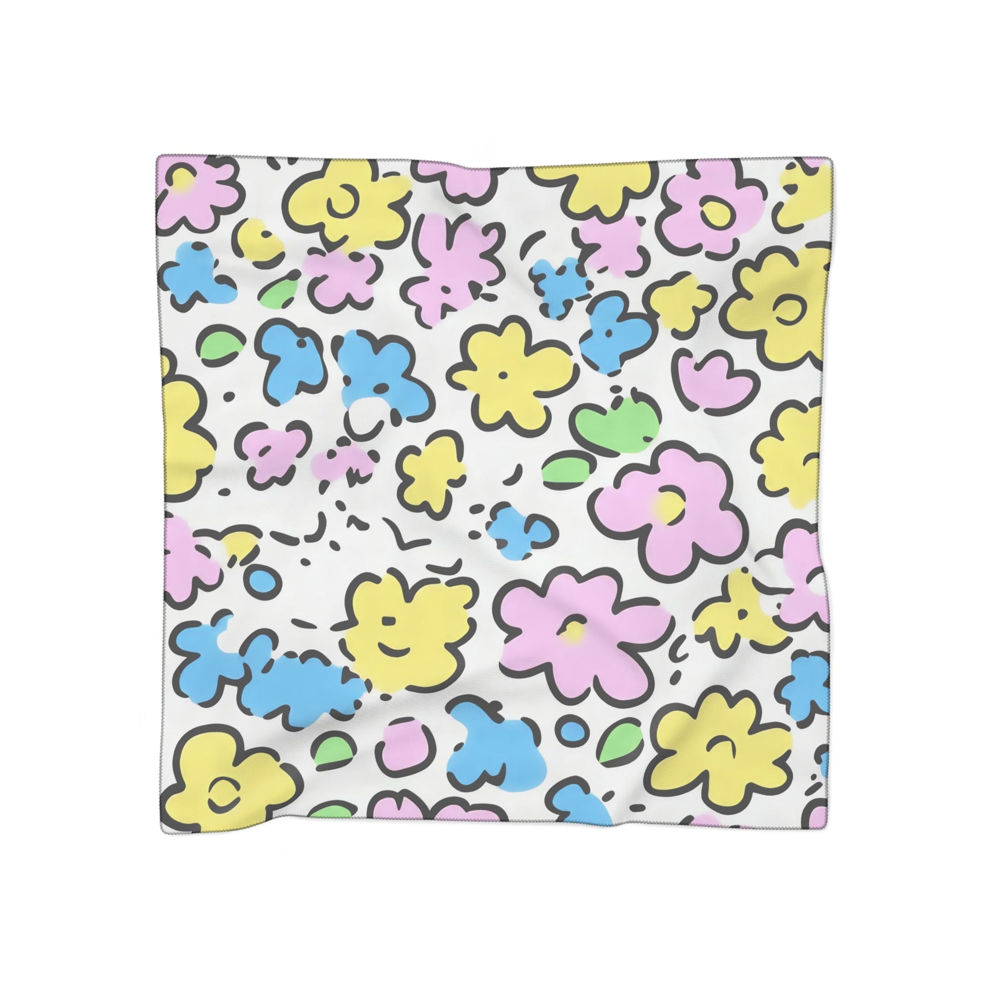Sheer Colorful Floral Pattern Scarf, Artsulli - Art is Long, Life is Short, Accessories, Color, Poly voile, Size, 50" × 50", , , 32850757033834767278