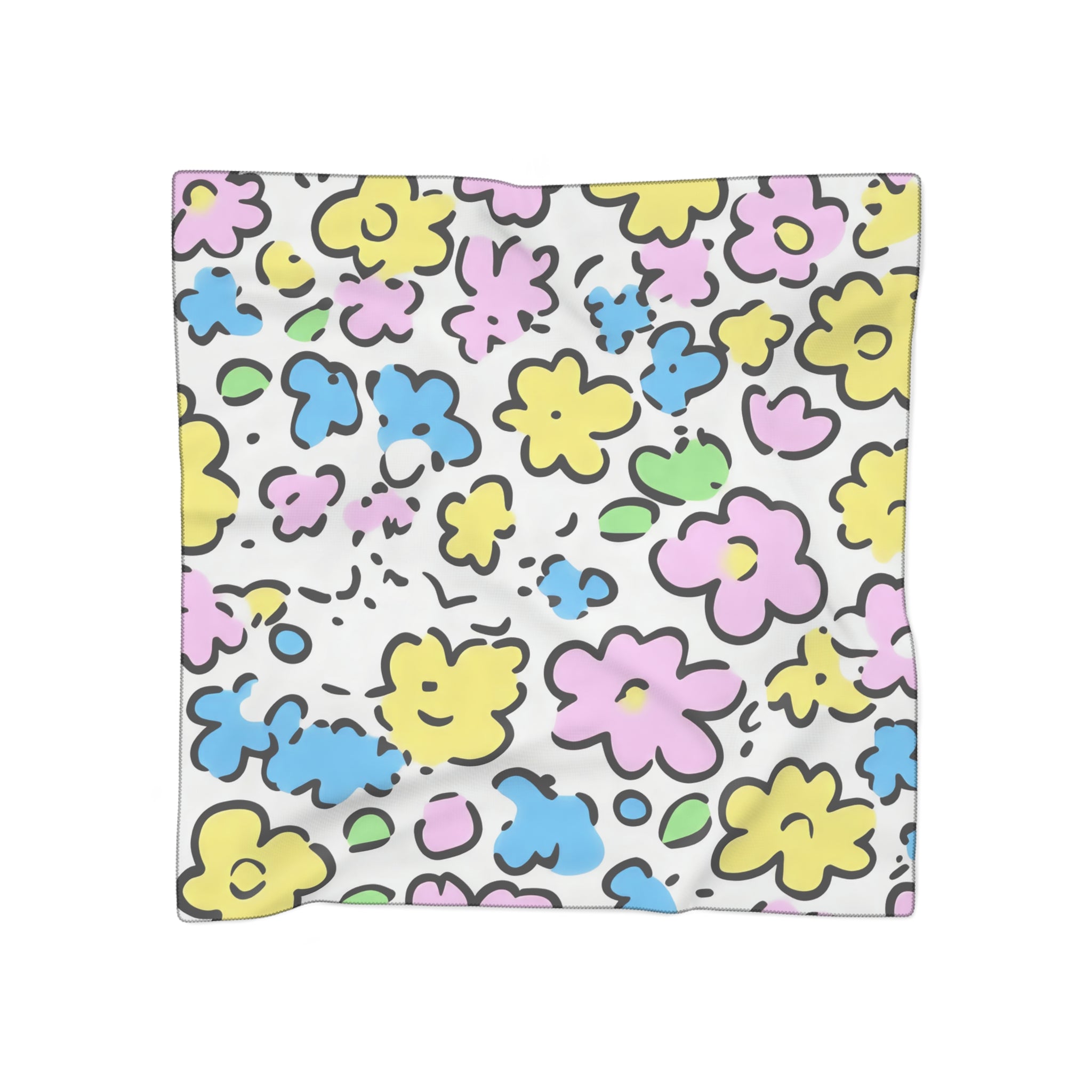 Sheer Colorful Floral Pattern Scarf, Artsulli - Art is Long, Life is Short, Accessories, Color, Poly voile, Size, 50" × 50", , , 32850757033834767278