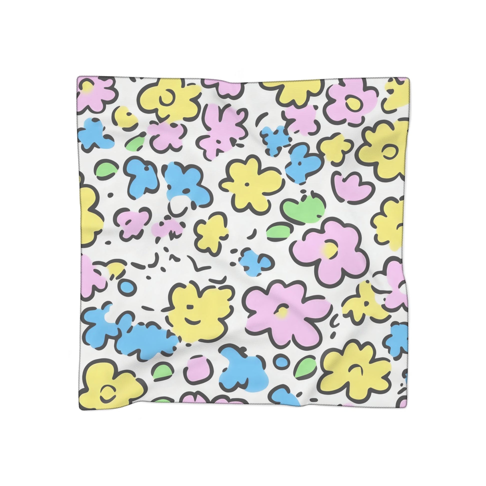 Sheer Colorful Floral Pattern Scarf, Artsulli - Art is Long, Life is Short, Accessories, Color, Poly chiffon, Size, 25" × 25", , , 29537181115032284851