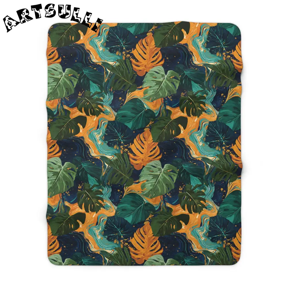 JAKKOUTTHEBXX Dark Tropical Leaf Sherpa Fleece Blanket 2025