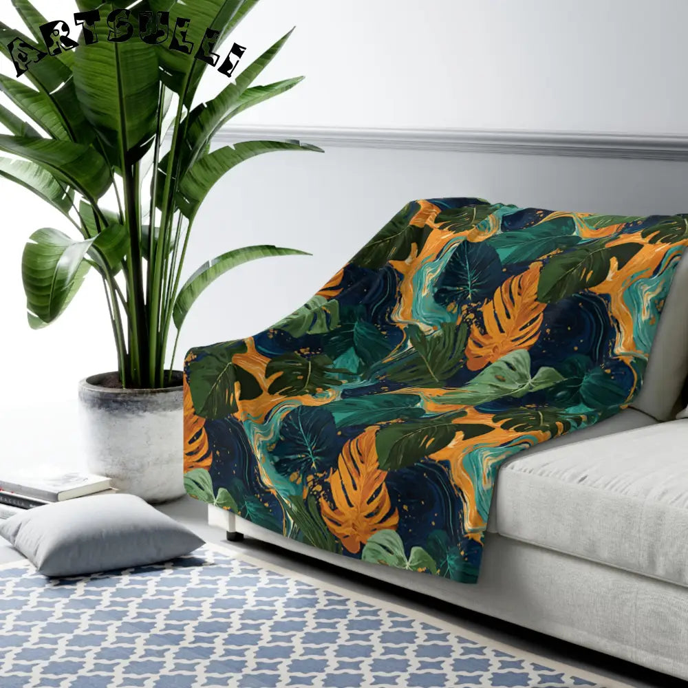 JAKKOUTTHEBXX Dark Tropical Leaf Sherpa Fleece Blanket 2025