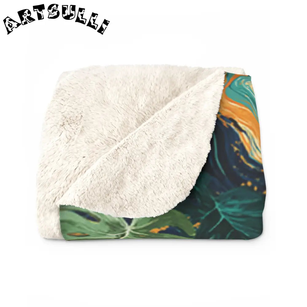 JAKKOUTTHEBXX Dark Tropical Leaf Sherpa Fleece Blanket 2025